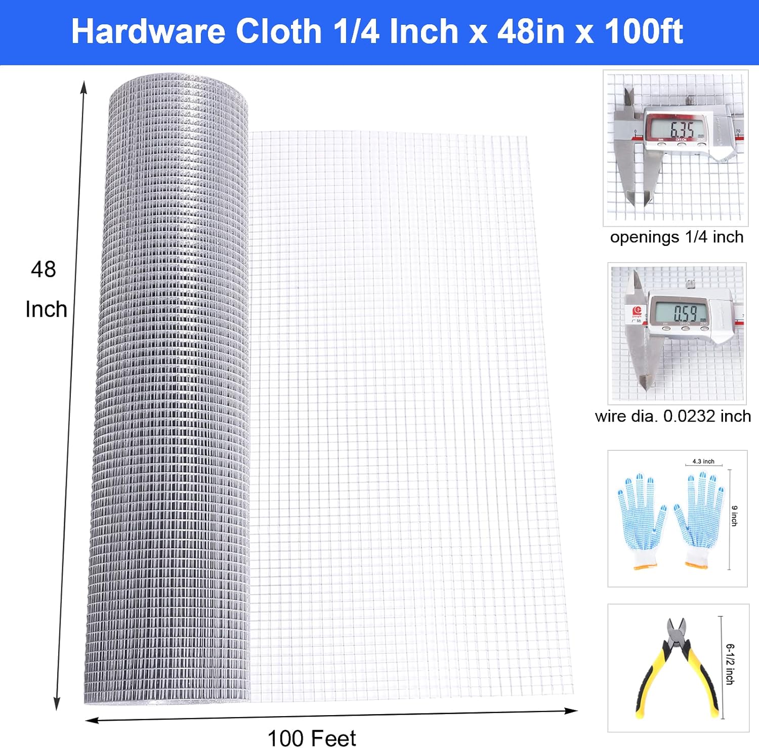 Rocicmhy Hardware Cloth 1/2inch 48x50ft &1/4inch 48x100ft,Chicken Coop Wire,Hot Dipped Galvanized Wire Mesh Roll,Chicken Wire Fence Rolls,Welded Wire Fencing,Rabbit Wire Mesh for Chicken Wire Fencing - - 