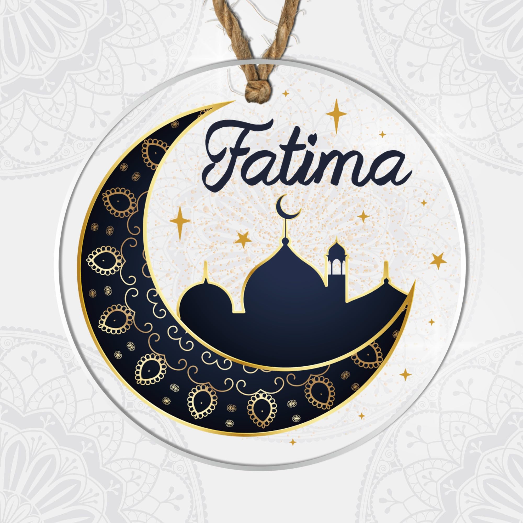 Personalised Name Eid and Ramadan Hanging Decoration Custom Family Islamic Decorations for Eid Mubarak Ramadan Mubarak Islamic Home Décor Baubles (Navy Moon Temple, Acrylic Clear Background)