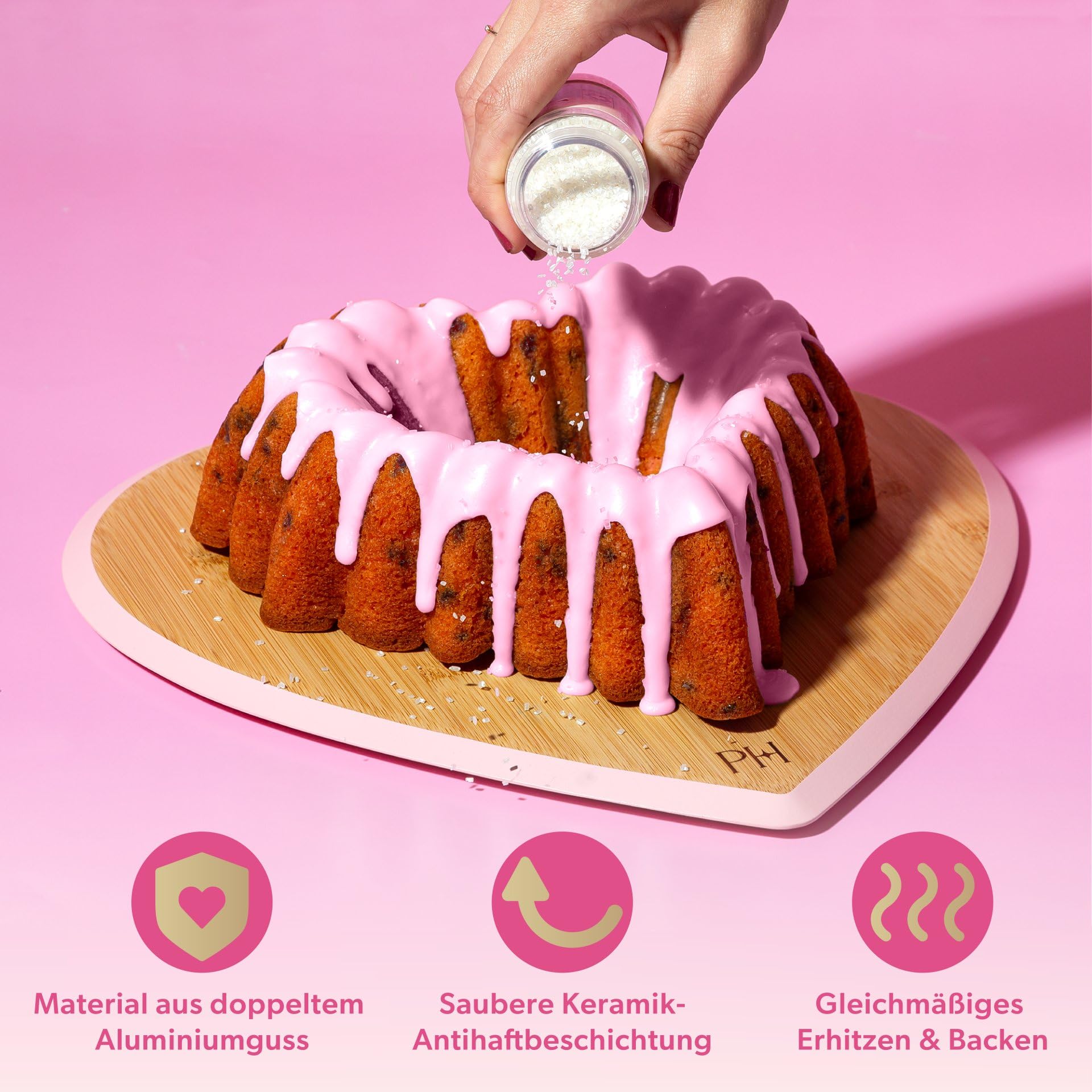 Paris Hilton – Kuchenform aus Aluminiumguss mit keramischer Antihaft-Beschichtung – Gleichmäßige Backergebnisse, 26x285x10mm, Herzform, Spülmaschinenfest