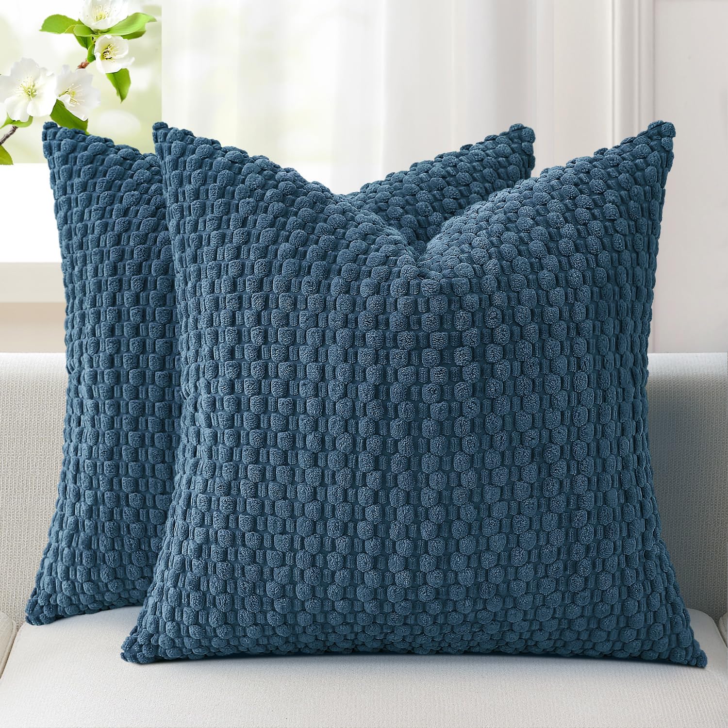 Kevin Textile Soft Corduroy Cushion Covers 45 x 45 cm Set of 2, Soft Granule Decorative Square Cushions Covers 18x18 Inch with Invisible Zipper for Chair Couch Sofa Bedroom, Dusty Blue — image 1