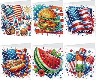 SHEGZHUC 6 Pack Diamond Painting Gift Card Diamond Art Kits for Adults Birthday Wedding Anniversary Greeting Get Well Congratulations Thank You Cards with Envelopes || Hamburgers Hot Dogs Ice Cream