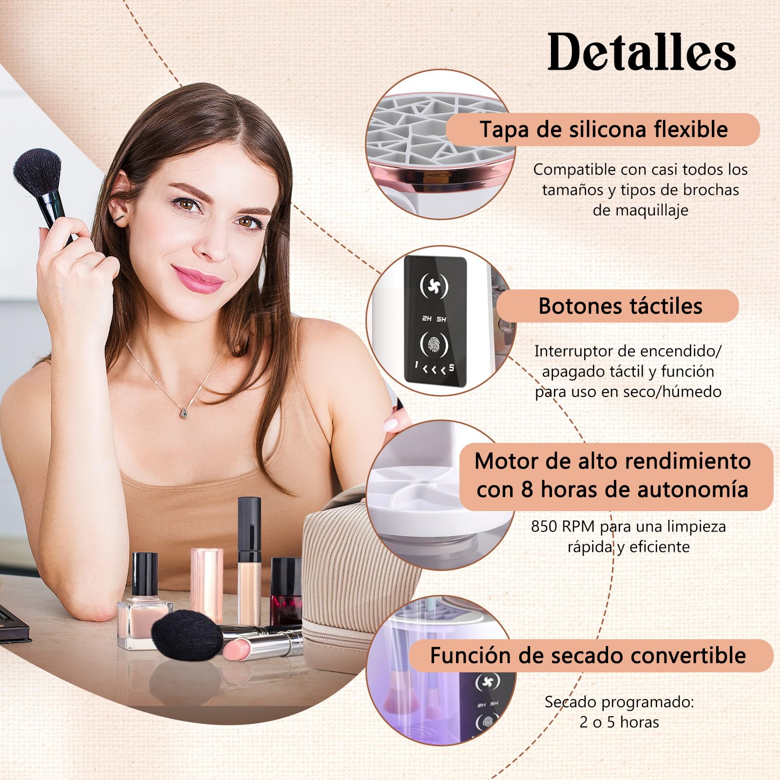 Limpiador eléctrico automático 3 en 1 para pinceles de maquillaje con secador, máquina de limpieza con enchufe para pinceles de maquillaje – incluye estación de secado y cuidado higiénico