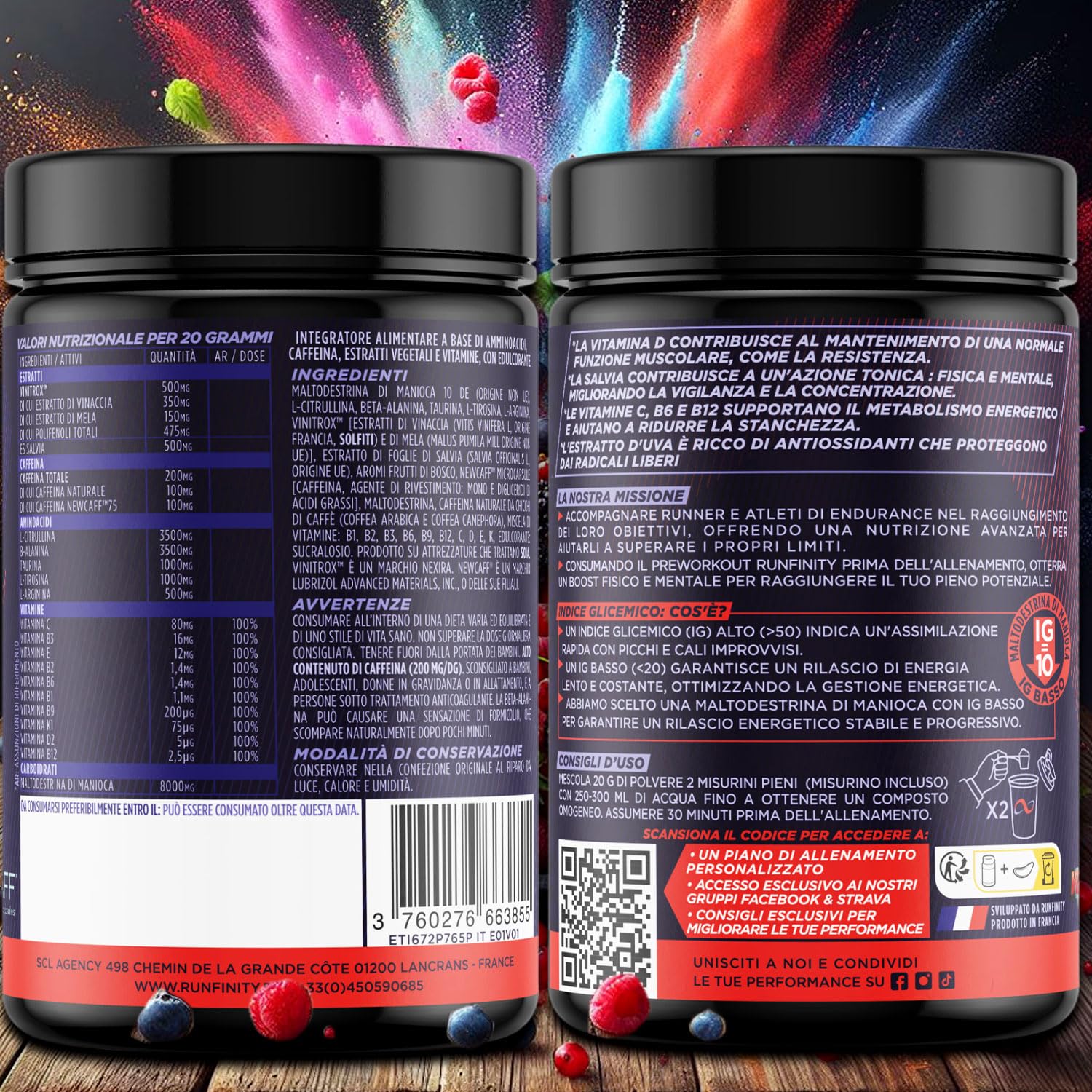 Pre Workout Runfinity – Booster di Energia a Lunga Durata: 4 Ore di Efficacia – Prestazioni Massime – Resistenza, Potenza & Concentrazione – Formula Premium con Ingredienti Brevettati
