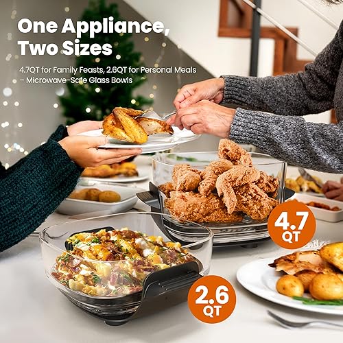 Miniatura 4 de Kismile - Freidora de aire de vidrio mejorada 5 en 1, freidora portátil con diseño de doble cuenco de vidrio (4.7 QT & 2.6QT), temperatura y tiempo