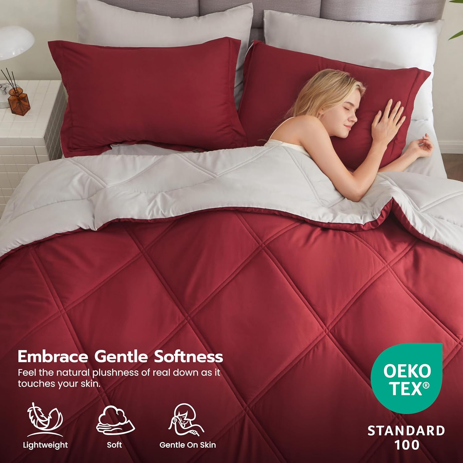 Joiedomi Queen Comforter Set with Sheets Red, 7 Pieces Queen Bed Set with 1 Down Alternative Comforter, 1 Flat Sheet, 1 Fitted Sheet, 2 Pillowcases and 2 Pillow Shams, Bed in a Bag for All Seasons - Image 6