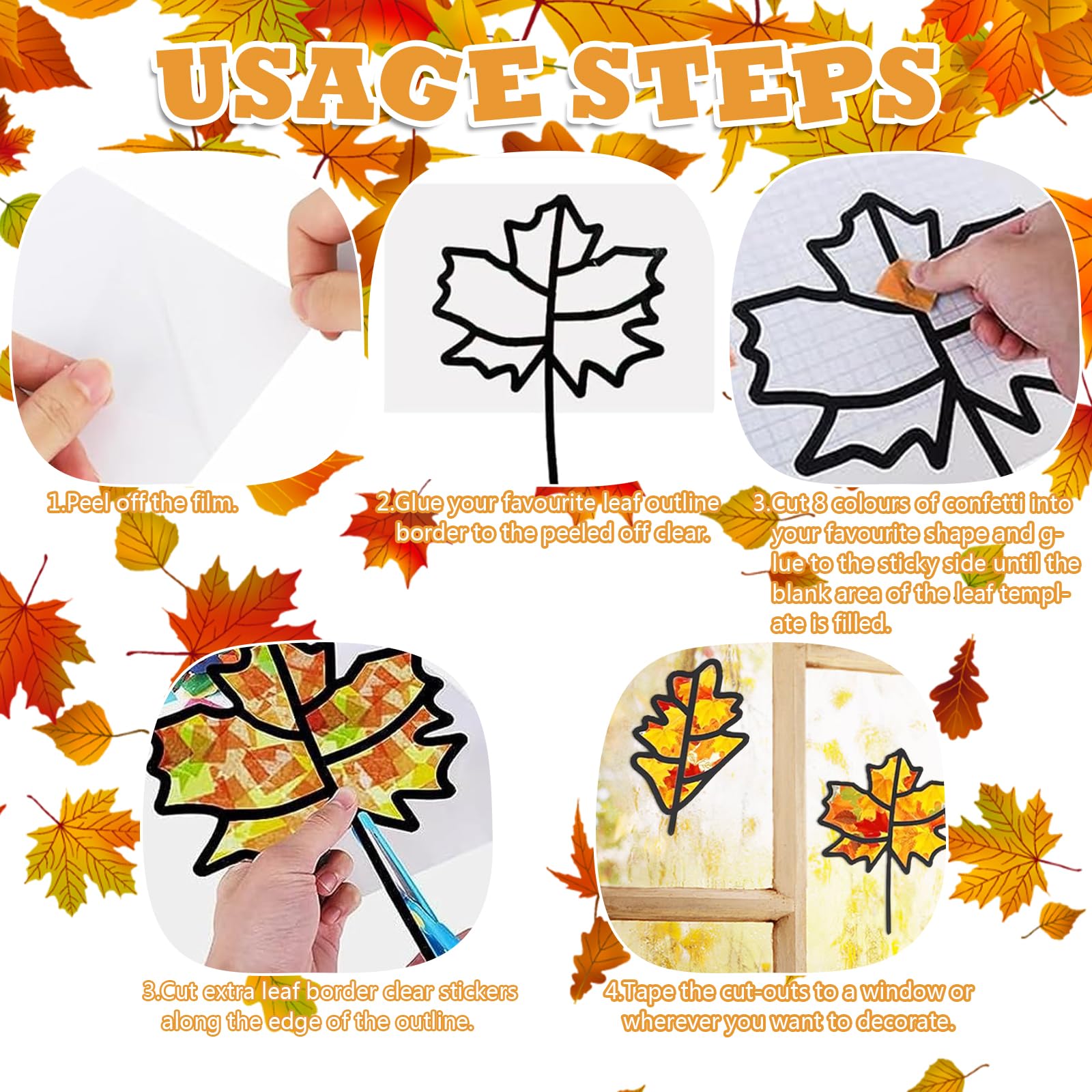 Herbst Bastelset Für Kinder - 12 Fensterbilder Mit Buntem Bastelpapier