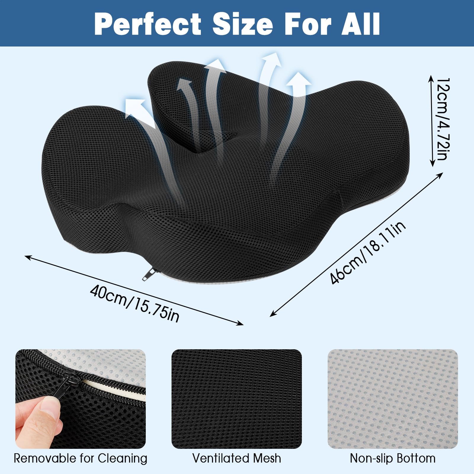 Cuscino Sedia Ufficio, Cuscino Coccige Ortopedico,Cuscino Ergonomico Sedia Ufficio, Cuscino Memory Foam Sedia, Ortopedico per Alleviare la Pressione di Coccige, Sciatica, per Auto Ufficio e Sedia