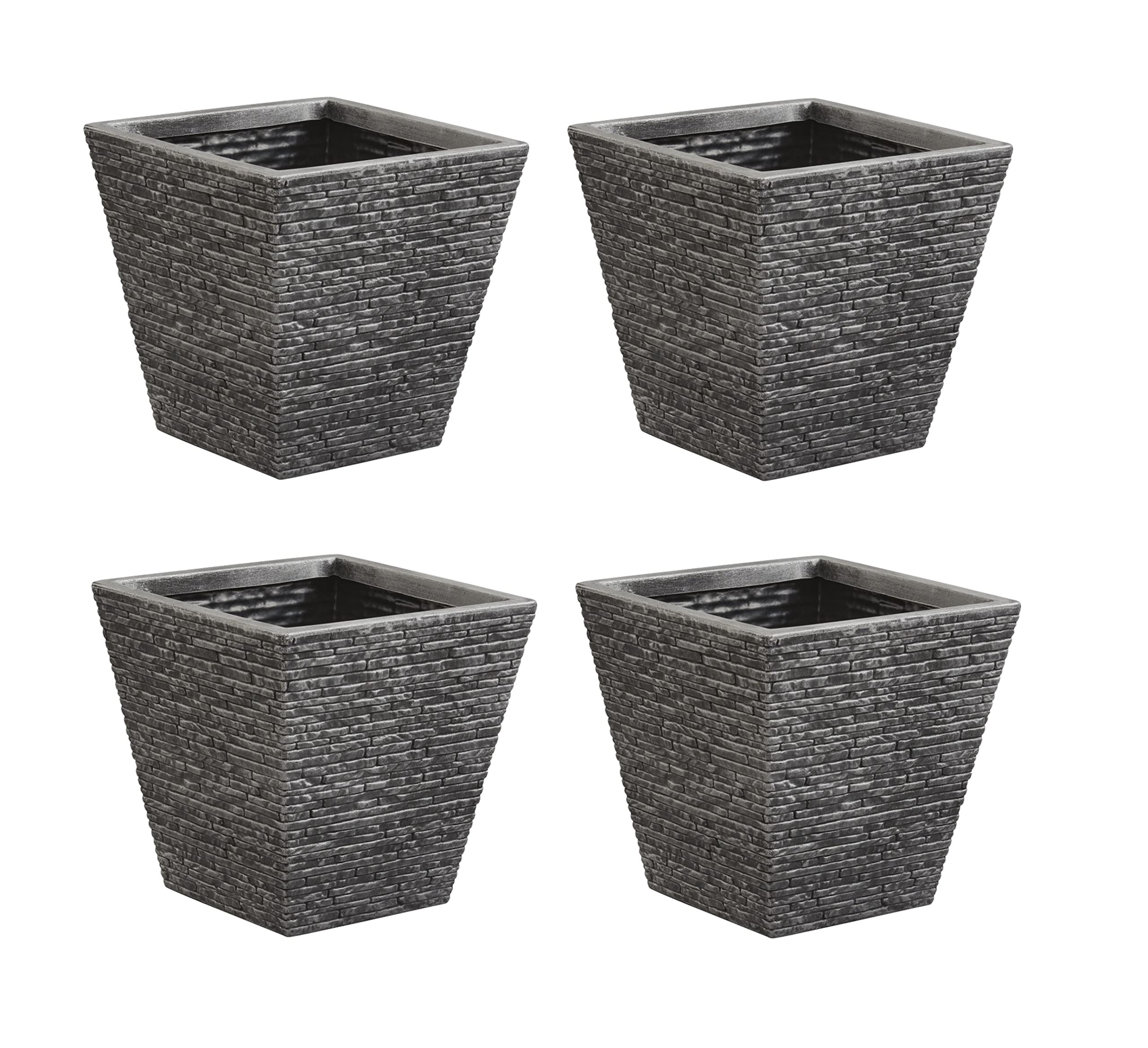 Set Of 4 Small Grey Brick Effect Planter Plastic Flared Design Plant Pot Elegant Garden Patio Pot 33.5cm