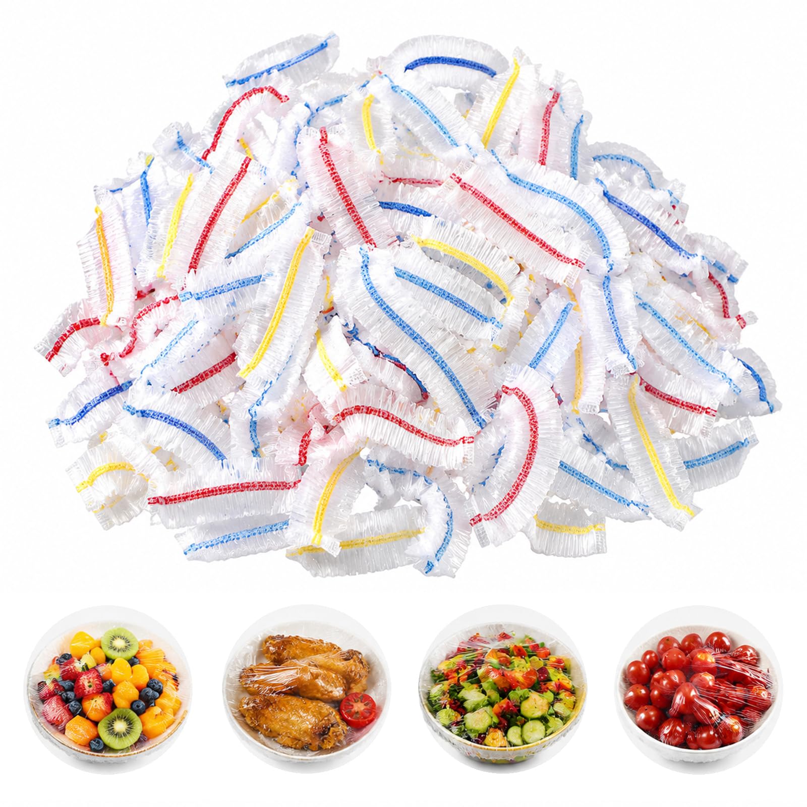 200PCS Elastic Food Covers,Stretchable Plastic Bowl Lids for Food Storage