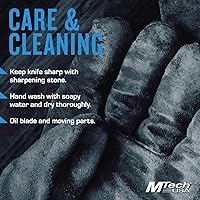 Vista 5 de MTech USA Cuchillo plegable - Hoja de acero inoxidable con acabado satinado parcialmente dentado, mango de aluminio negro, mosquetón, abrebotellas