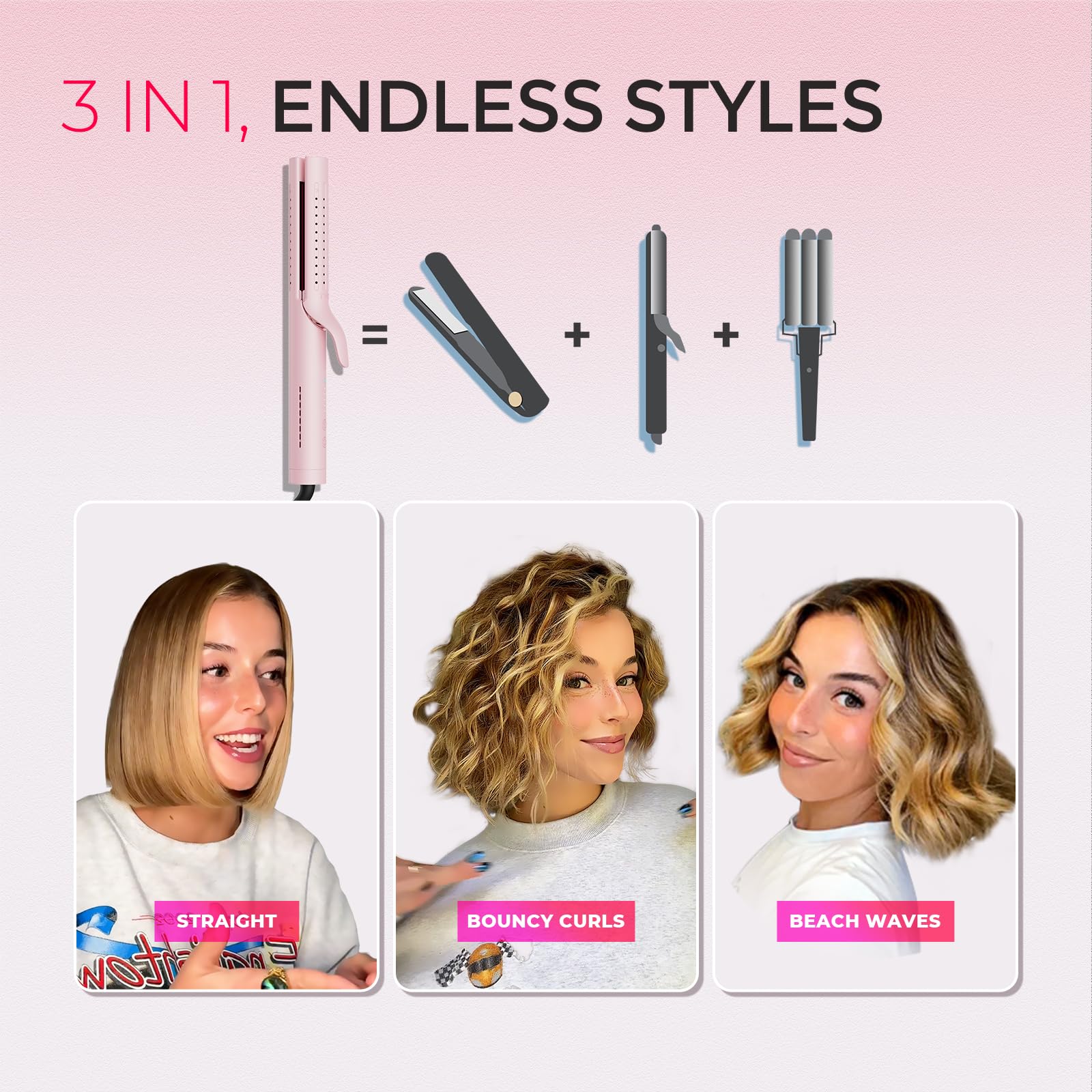 Airflow Curling Flat Iron Hair Straightener Curler 2in1 Ionic Curling Wand 1.25” First slide : TYMO Airflow 2.0 Curling Iron Flat Iron - Hair  main image 3