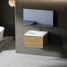 24" Floating Bathroom Vanity with Sink, Wall-Mounted Modern Oak Storage Cabinet, Wave-Textured Soft-Close Drawer & Glossy White Solid Surface Basin, Natural Oak