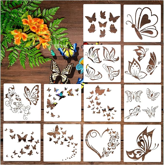 Amazon.com : 12 Pieces Butterfly Stencil Reusable Flying Butterfly ...