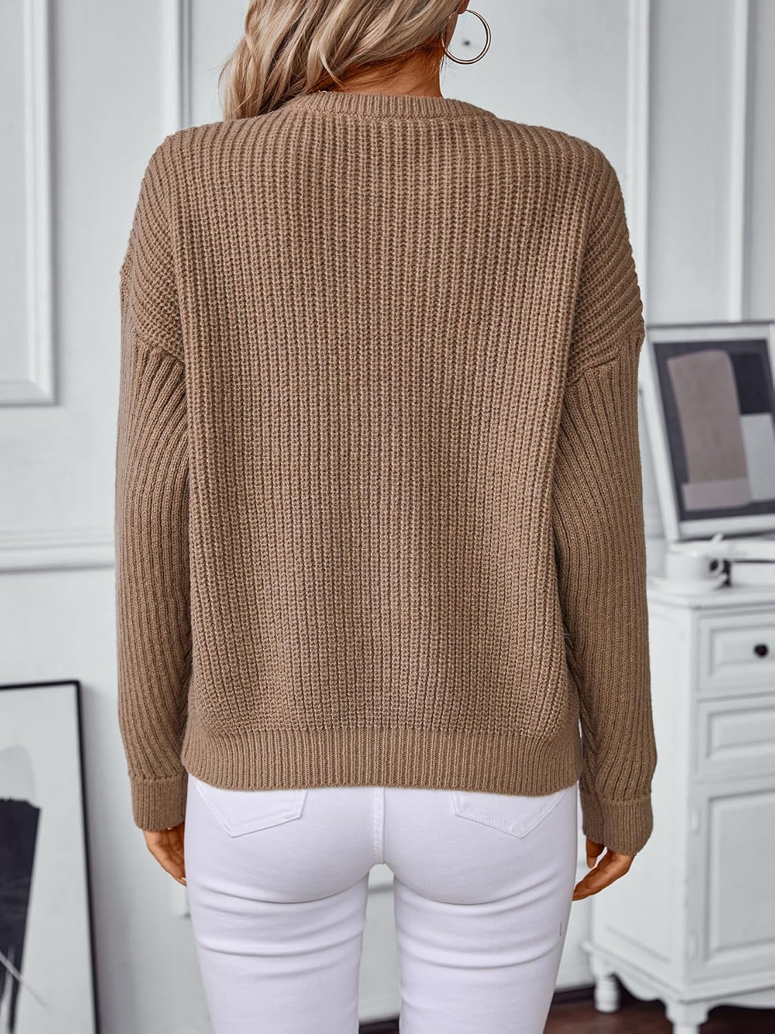 Womens Oversized Cable Knit Crewneck Sweater 2025 Trendy Cute Slouchy Long Sleeve Pullover Tops