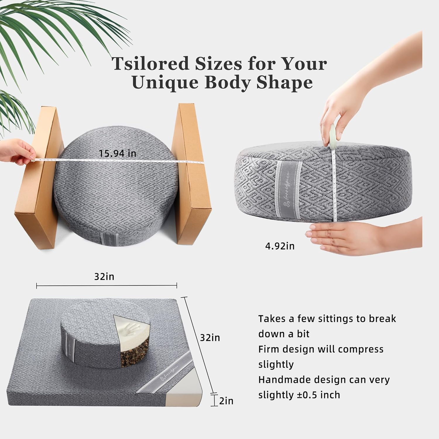 Meditation Zafu Cushion Set with Buckwheat Hulls & Memory Foam - Ergonomic Support for Yoga & Sitting - Removable Machine-Washable Luxury Velvet Cover - for Adults and Kids (Premium Grey)