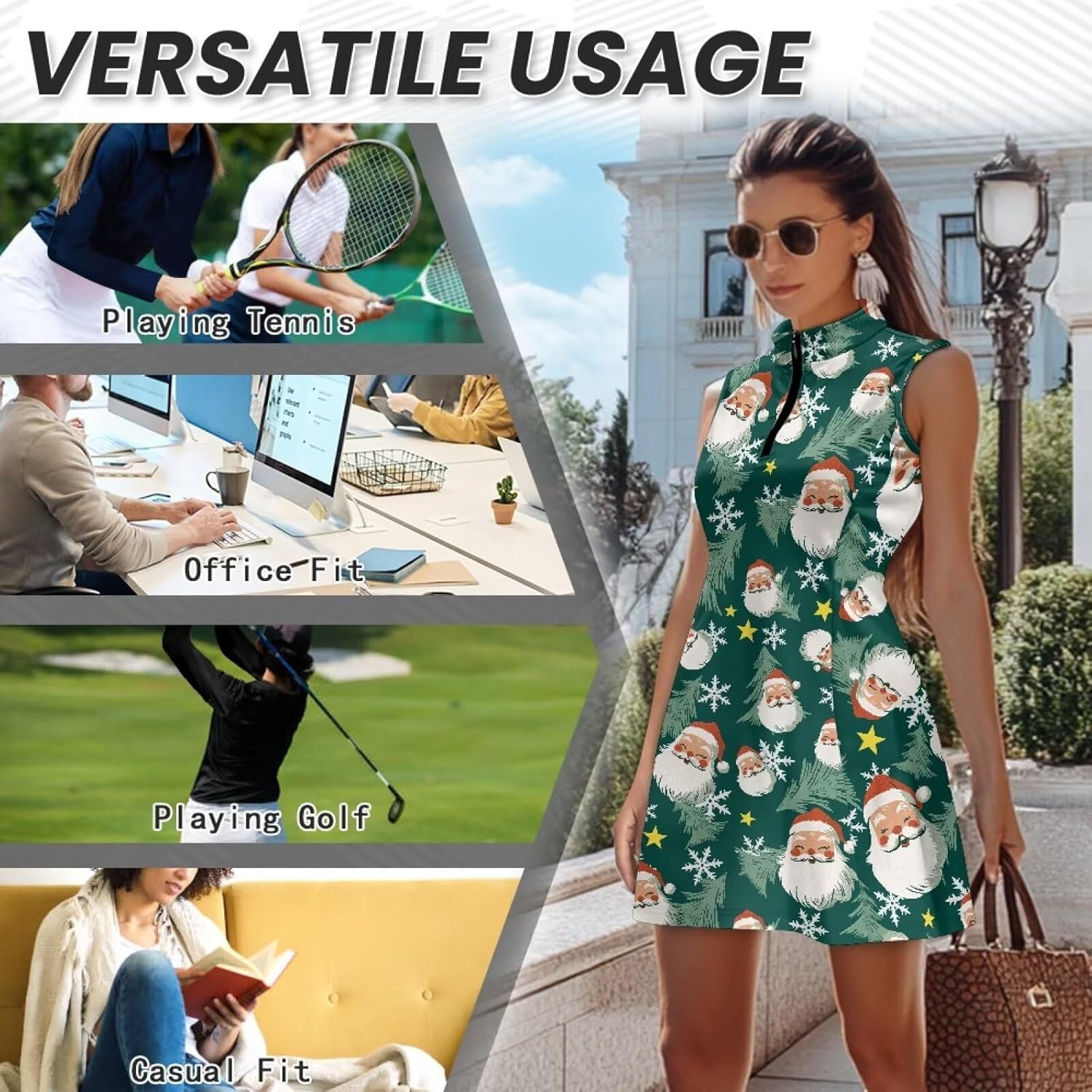 Tennis Dress for Women, Zip Up Golf Dresses with Built in Shorts & Pockets for Sleeveless Athletic Workout Dress