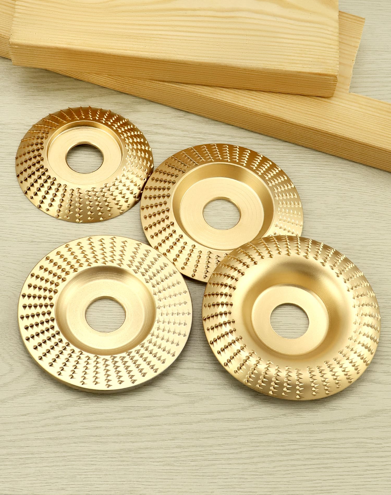 QWORK® 4 Stück Holzschleifscheibe Winkelschleifer, Innendurchmesser 22.2 mm für Winkelschleifer, Ideal zum Holzformen, Schnitzen und Polieren