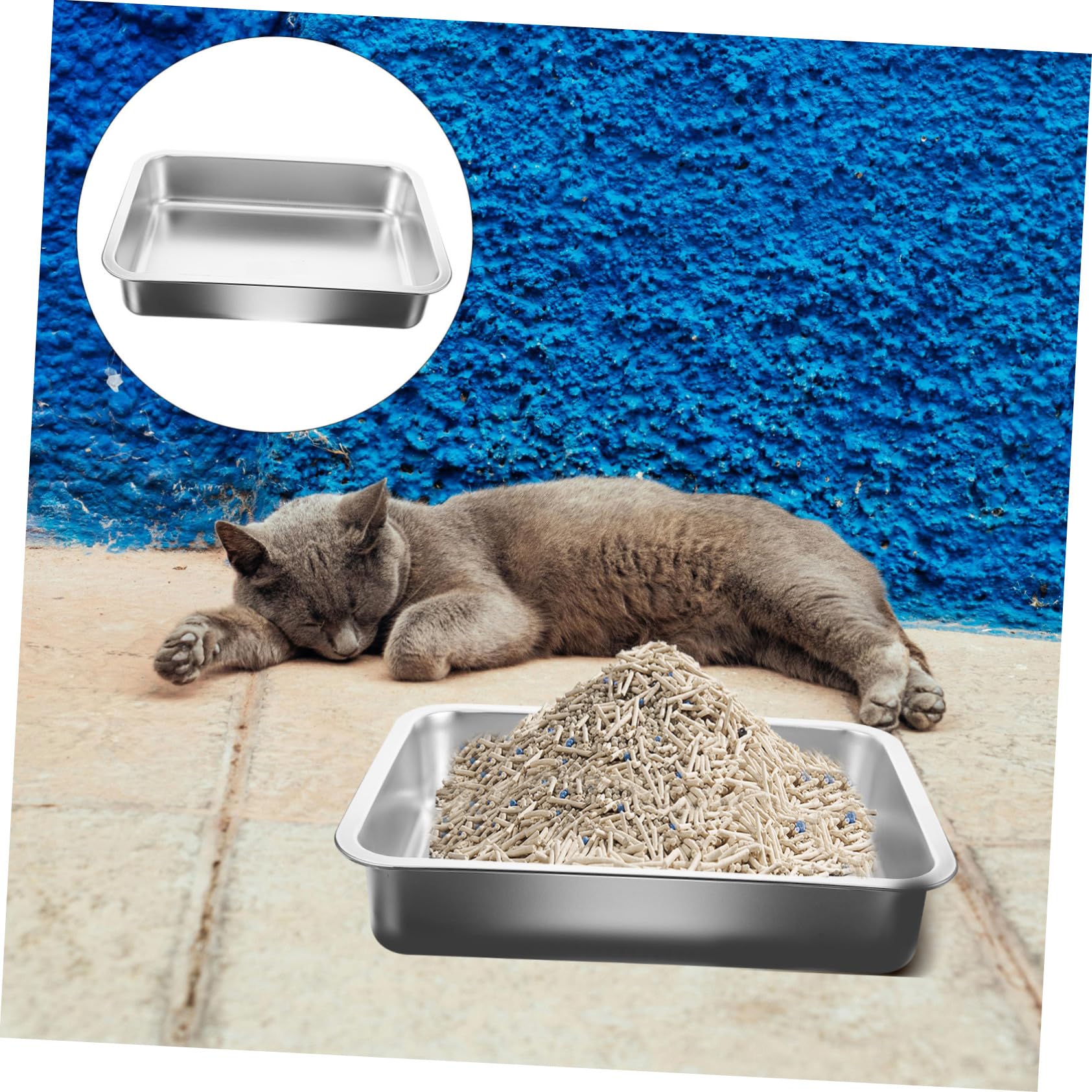 Toyvian Lettiera Gatto in Inox Aperto Capacità e Facile da Pulire, per Addestramento Gattini e Interno