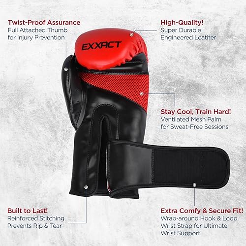 Miniatura 3 de Exxact Sports Clash Guantes de boxeo para hombre, guantes de boxeo duraderos de cuero de ingeniería para hombre con protección acolchada, guantes de
