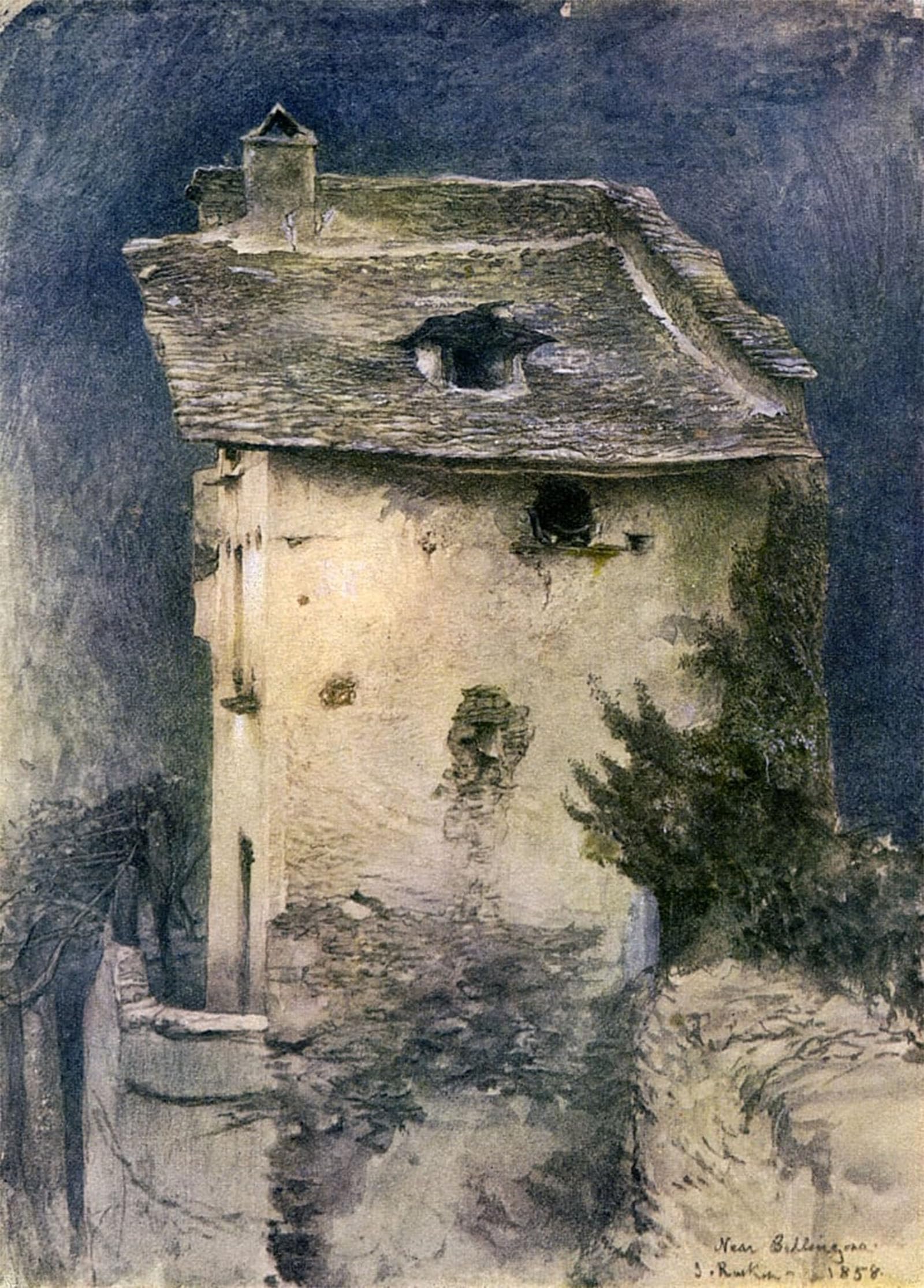 POSTERIIk Vintage Classic Picture Landscape Artwork a Dilapidated Cottage by John Ruskin Portrait Canvas Painting for Office Home Decor 60x90cm