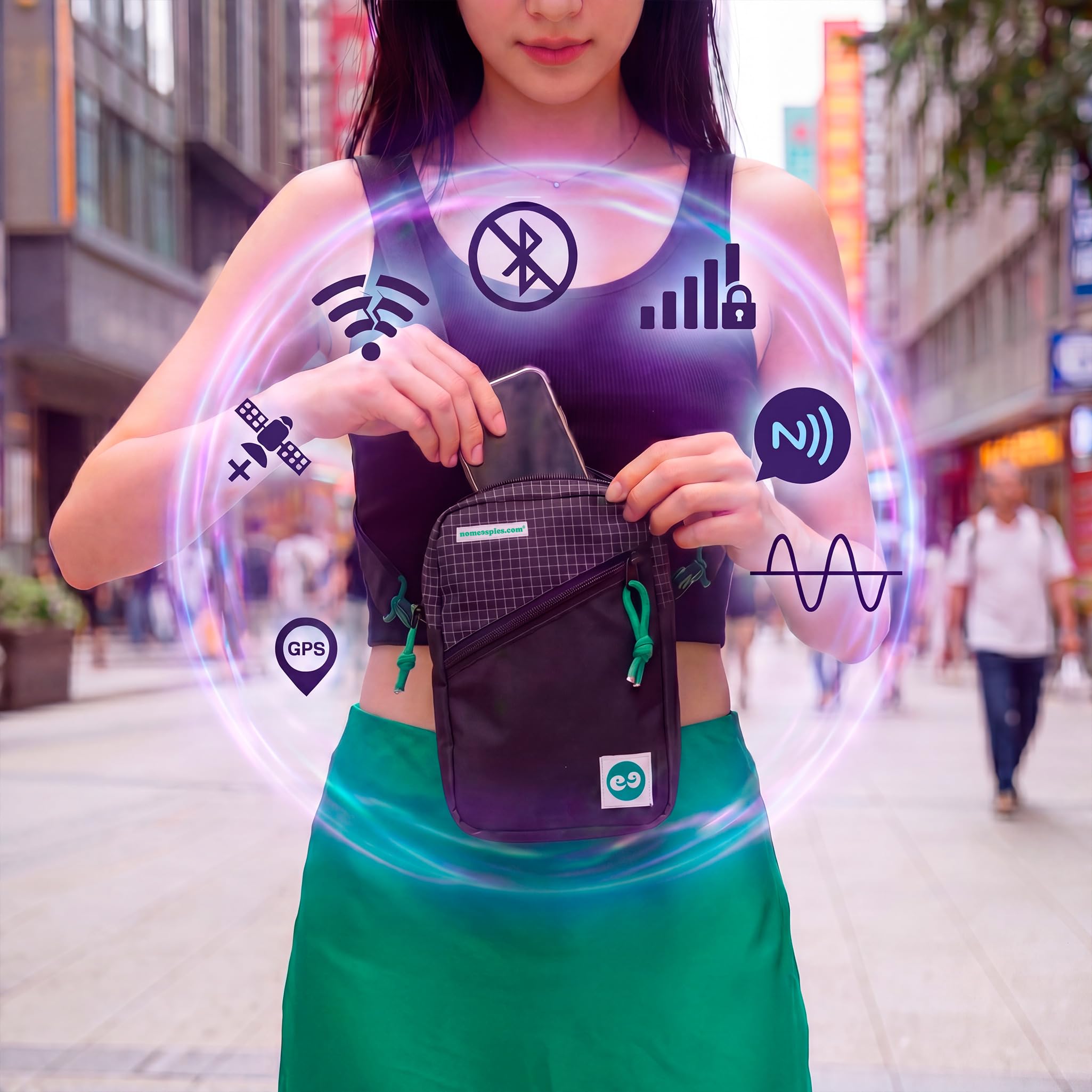 Bolso Faraday Anti-escucha Móvil y Anti-espionaje | Bandolera Unisex con Bolsillo que Impide que te Escuchen (GPS/WiFi/5G/RFID) | Mochila Techwear Impermeable Antirrobo 1.5L