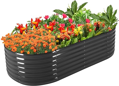 Miniatura 9 de Cama de jardín elevada negra de 8 x 4 x 2 pies, maceta galvanizada, cajas elevadas de metal grandes con bordes de seguridad y guantes para