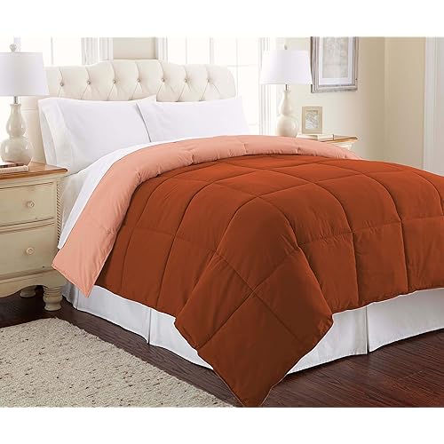 Modern Threads Down Alternative Microfiber Quilted Reversible Comforter & Duvet Insert - Soft, Comfortable Alternative to Goose Down - Bedding for All Seasons Rust/Clay Full/Queen