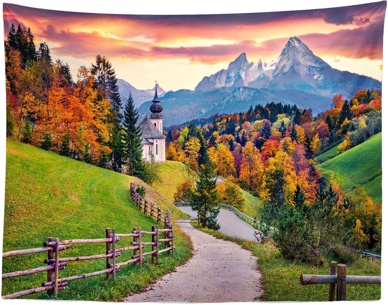 PUOJIEAT Gobelin ścienny jesienny krajobraz ścienny wiszący naturalny krajobraz 3D gobeliny dekoracje ścienne tkanina z mikrofibry do domu salon sypialnia 240x260 cm 928-GT