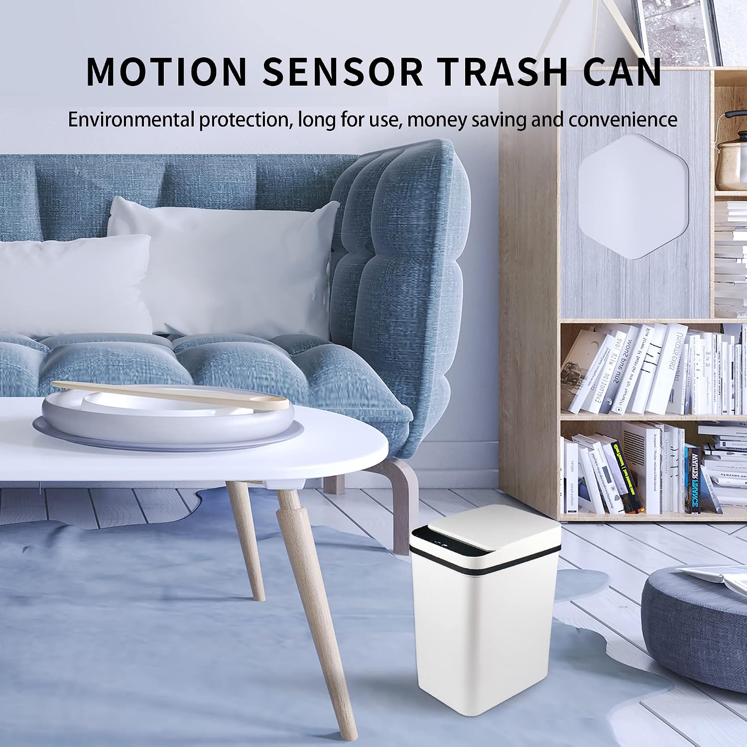 TemphytBong Small Automatic Touchless Bathroom Trash Can with Lid White 2.5 Gallon Narrow Covered Trash Can Slim Smart Motion Sensor Garbage Can for Bedroom Kitchen Office