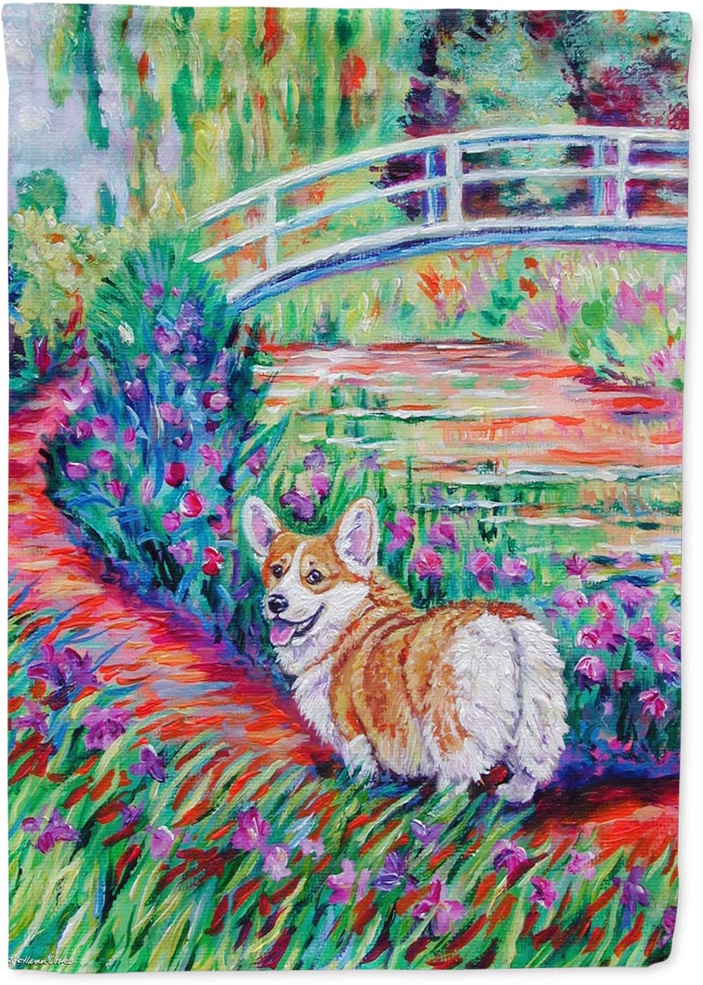 Caroline's Treasures 7298CHF Corgi Footbridge House Flag Large Porch Sleeve Pole Decorative Outside Yard Banner Artwork Wall Hanging, Polyester, House Size, Multicolor