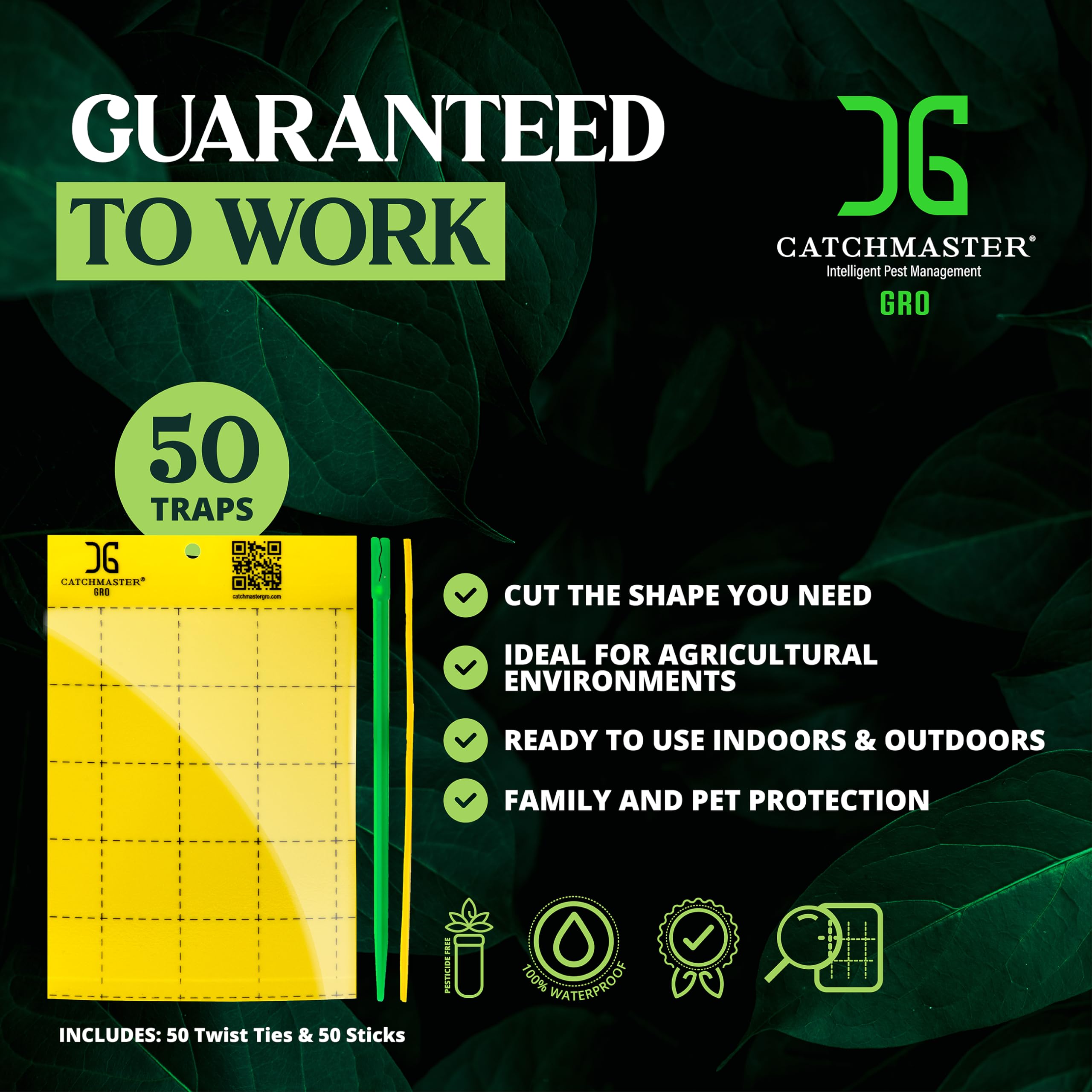 Catchmaster GRO - Trampa adhesiva amarilla para insectos para exteriores, protege plantas vivas en interiores, insectos y moscas de la fruta, trampas de pegamento para el hogar, granja, jardín,