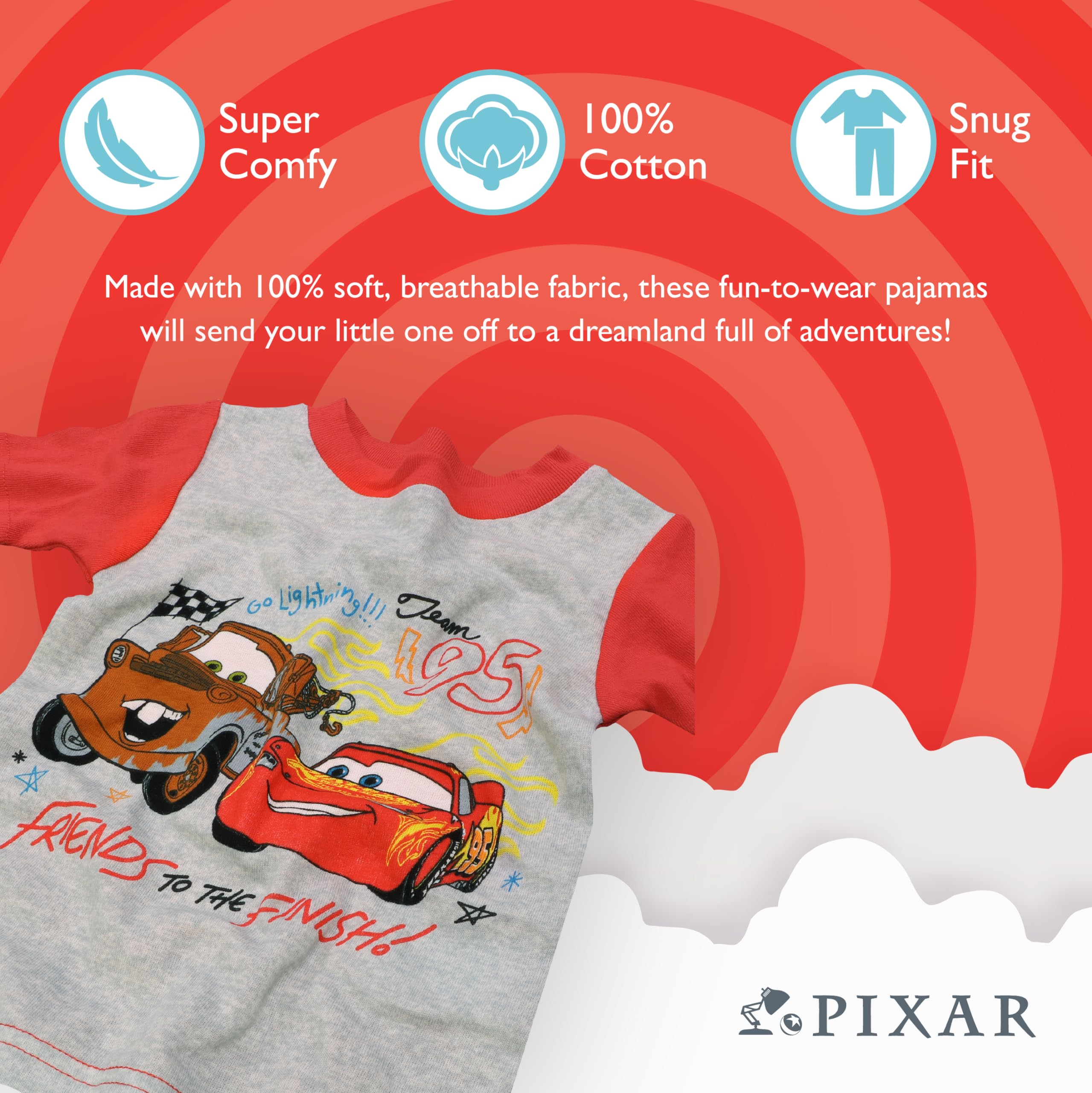 Disney Boys' 4-Piece Snug-fit Cotton Pajama Set, Soft & Cute for Kids
