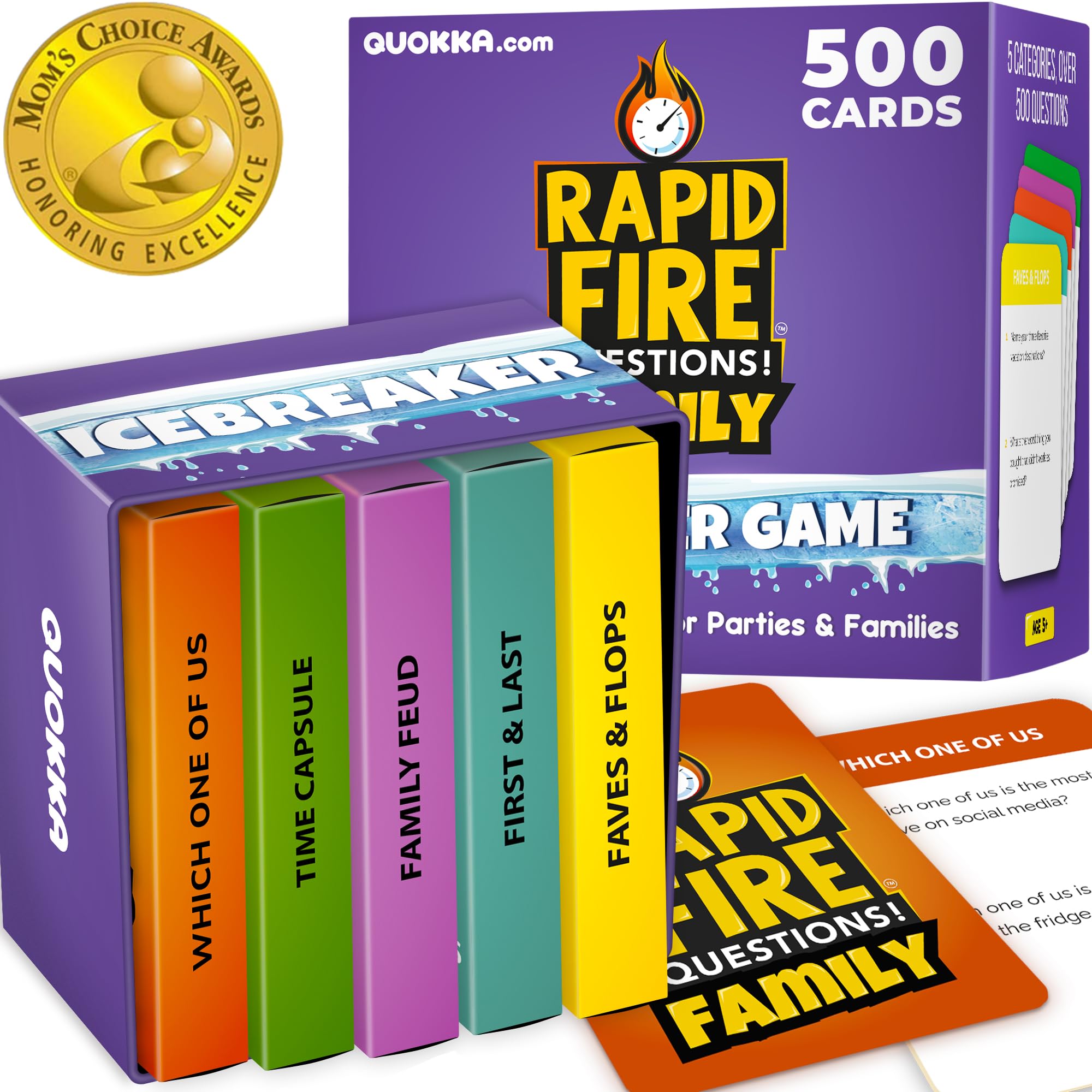QUOKKA Family Conversation Cards Game - Break The Ice Game for Kids and Families - Icebreaker Cards with 500+ Questions - Family Games for Kids 8-12 - Perfect for Family Night I Premium Version
