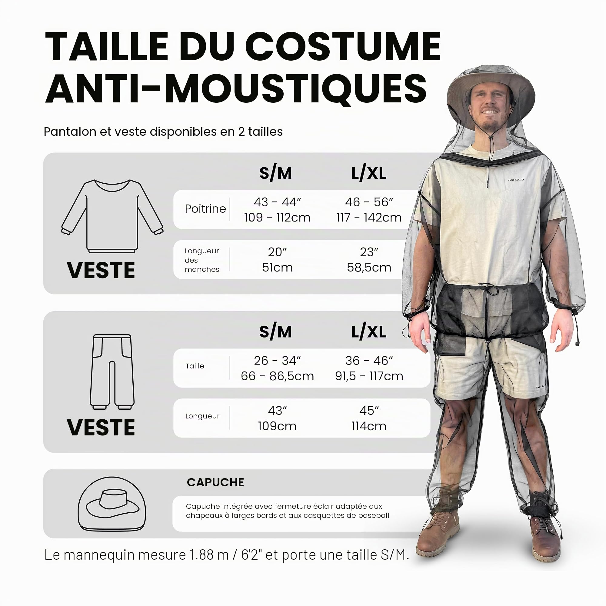 Universal Backpackers Combinaison Anti-Moustiques avec Fermeture Éclair – Protection Contre les Insectes pour Hommes et Femmes – Veste & Pantalon – Protection Extérieure pour Voyage & Camping