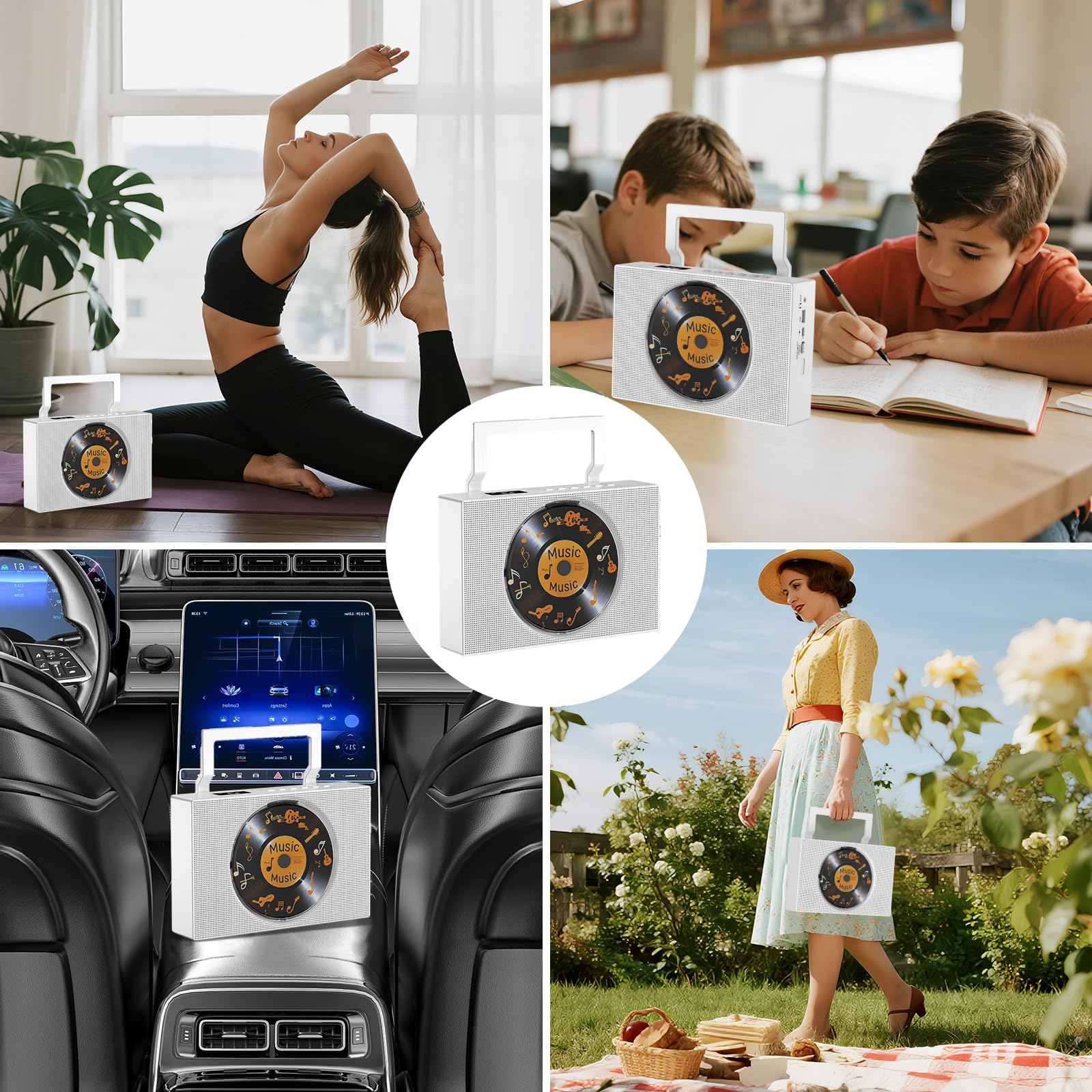 Lecteur CD Bluetooth Radio FM avec Poignée Haut-parleurs Télécommande AUX 3,5 mm Prise Casque USB Type-C Lecteur MP3