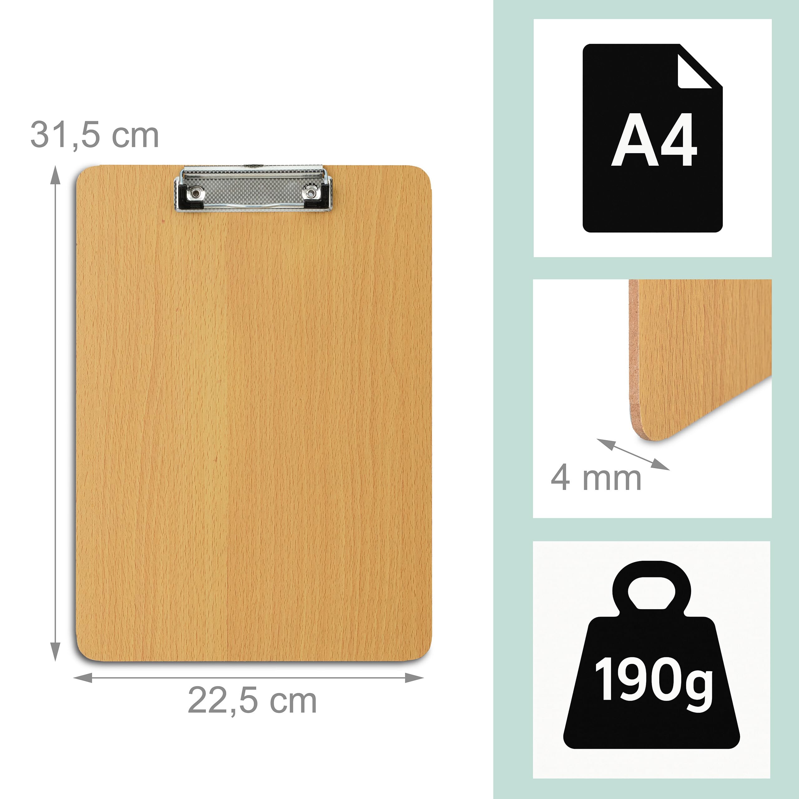 Relaxdays Portablocco A4 con Pinza Portadocumenti, Set 6 Cartellette Ferma Appunti, HLP: 31,5x22,5x0,5cm, MDF, Marrone