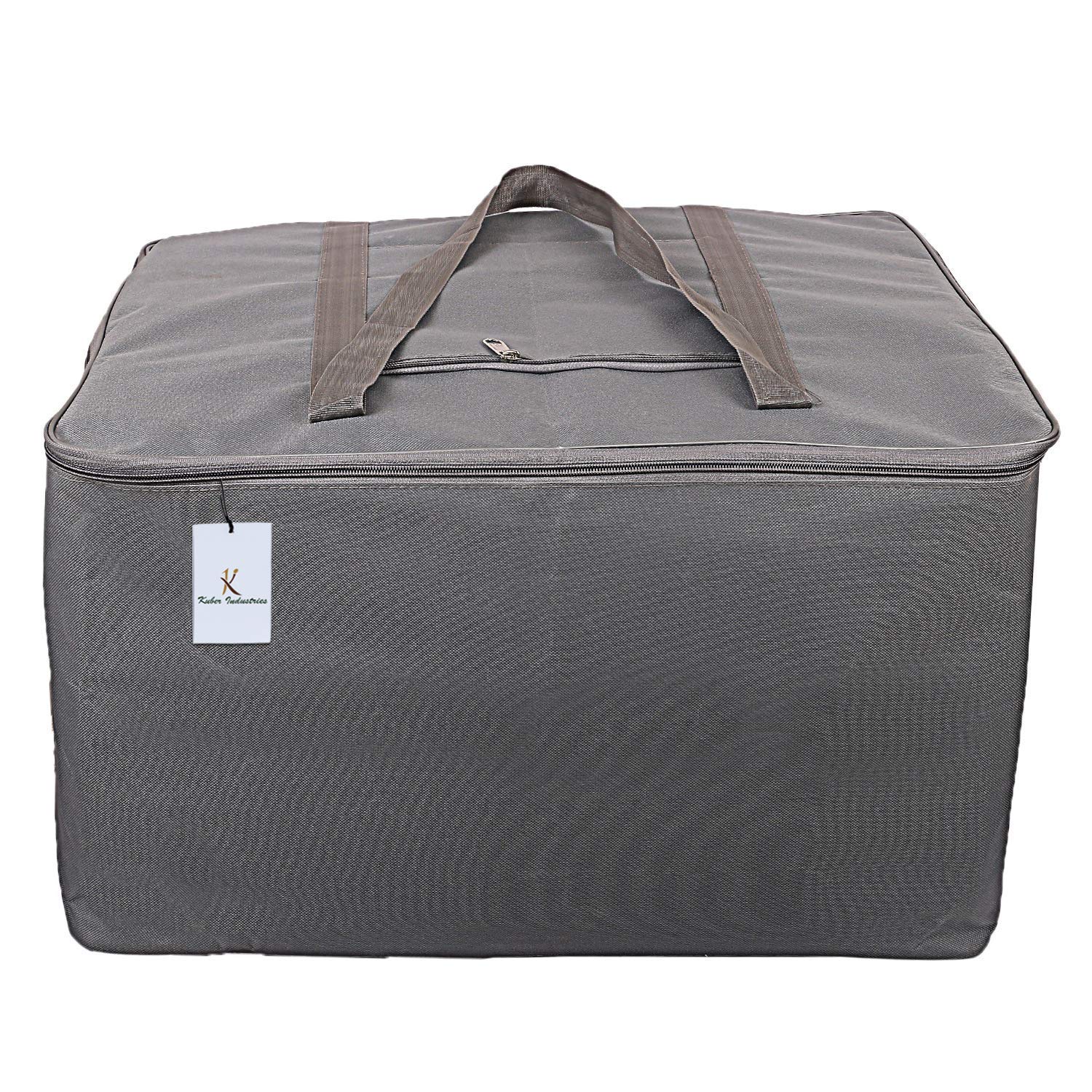 Kuber Industries Rexine Storage Bag for Clothes | Underbed Wardrobe Organizer for Blanket-Comforters | Foldable Attachi Bag with Handle - Gray - Image 6 thumbnail