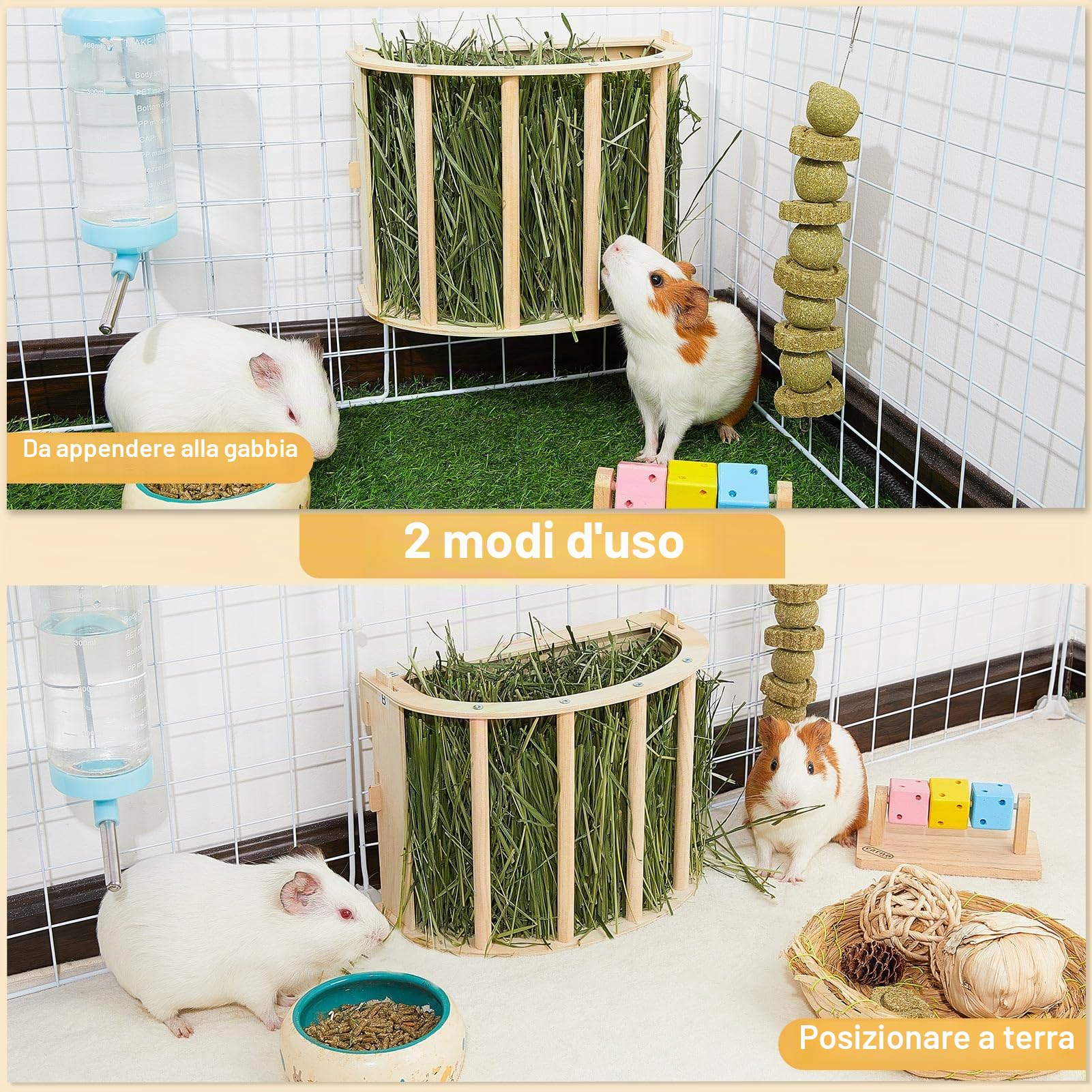 Hay Rack in Legno, Mangiatoia per Fieno Conigli per Coniglio Cavia Cincillà Piccoli Animali