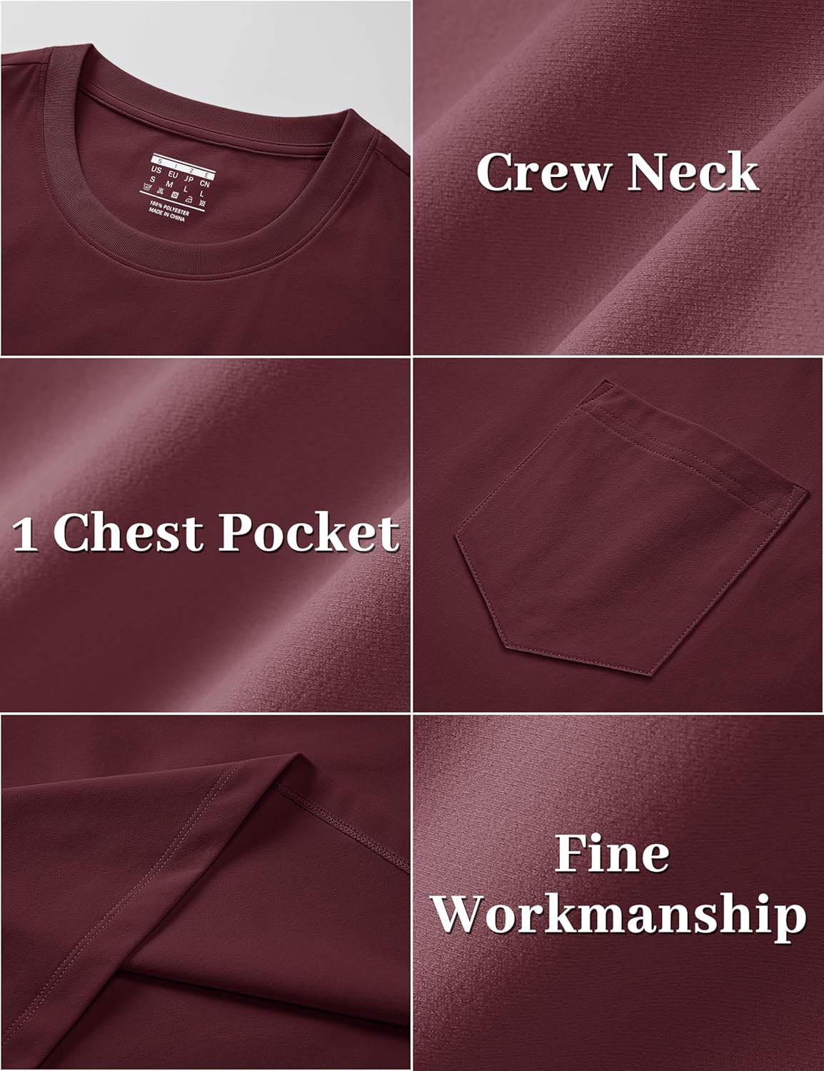 MAGNIVIT Men's Shirts Long Sleeve Pocket T Shirts Crew Neck Lightweight Tee Classic Casual Work Tops Plain Shirt - Image 6