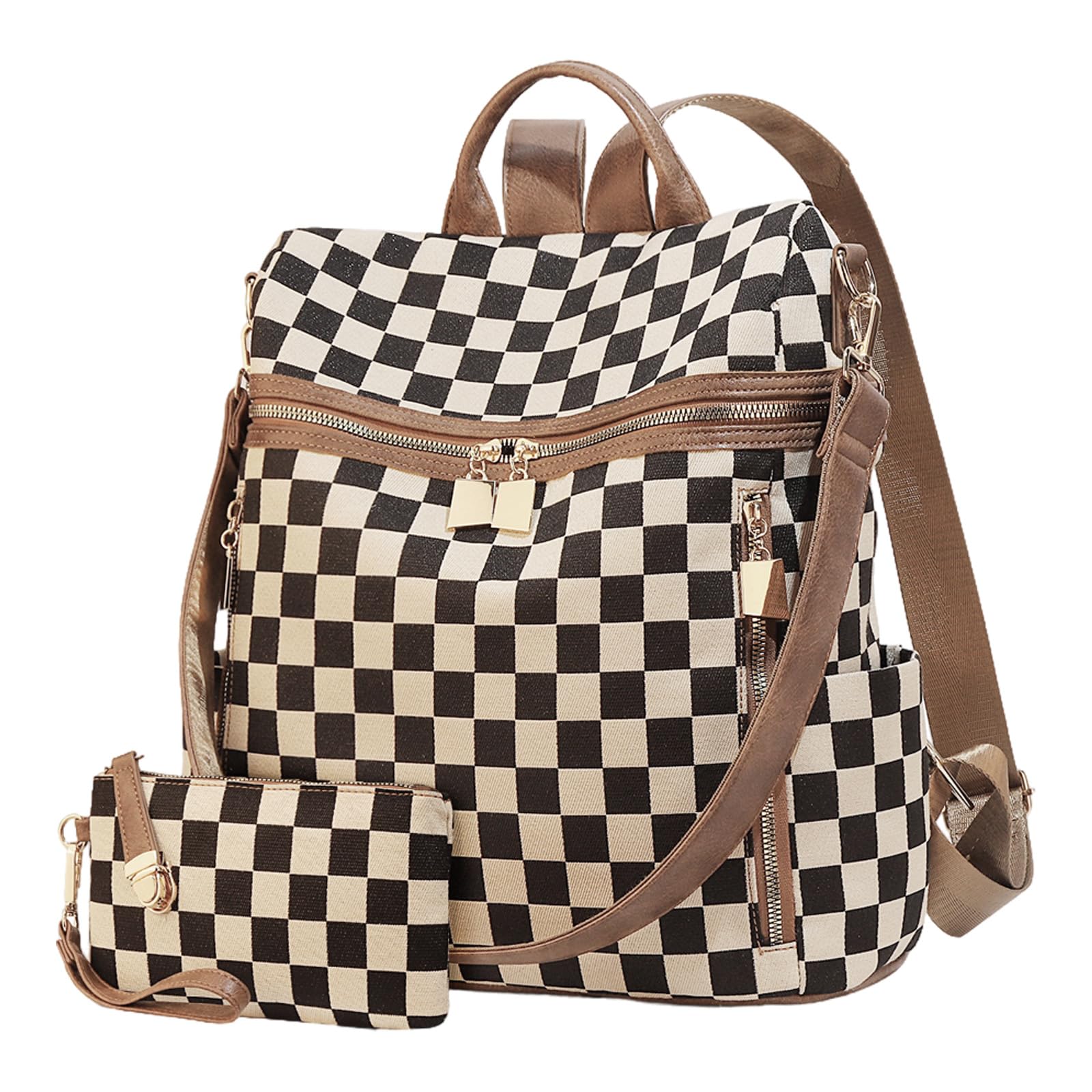 Zaino a quadri da donna piccolo zaino con tasche multiple grande borsa tracolla regolabile da viaggio lavoro