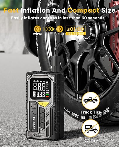Miniatura 2 de Inflador de neumáticos, compresor de aire portátil, bomba de aire portátil inalámbrica de 150 psi para neumáticos de automóvil, inflado más rápido