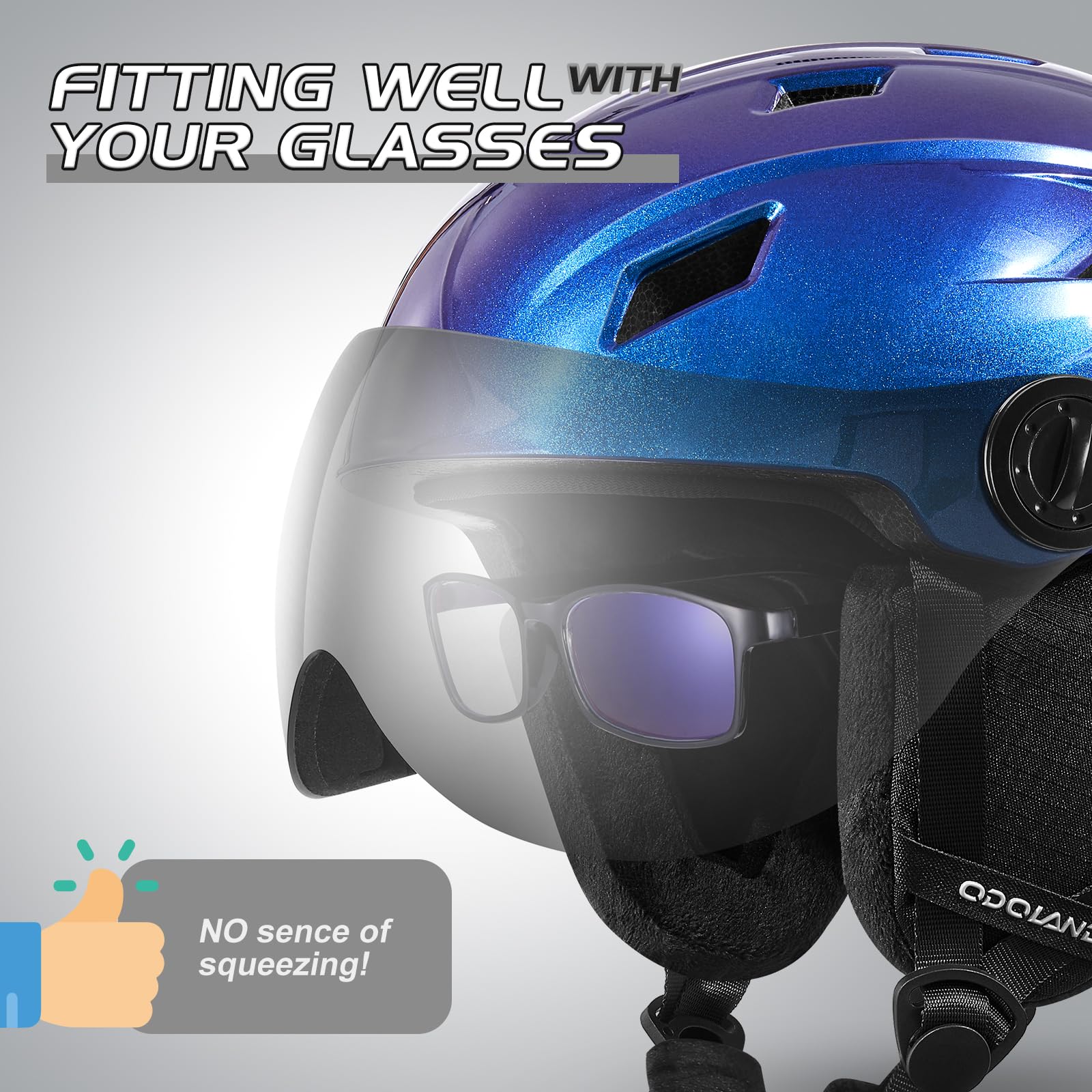 Odoland Casco da Sci Integrale con Visiera, Casco Sportivo per Uomo e Donne, Casco da Snowboard con Maschera UV 400 Proteczione e Antivento, Casco per Sport Invernali