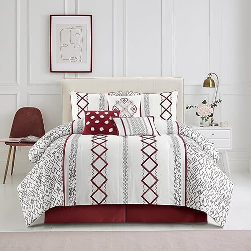 Miniatura 10 de Grand Avenue Juego de edredón azul tamaño Queen, 7 piezas bordadas de rizo para todas las estaciones