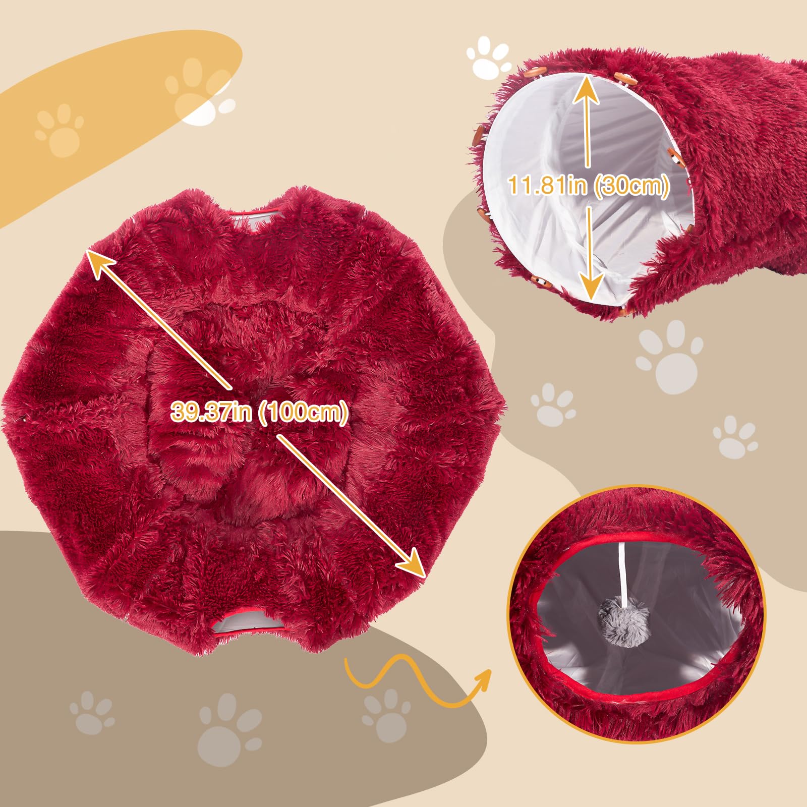 Avont Cat Tunnel Bed for Indoor Cats Plush Fluffy Kitten Donut Tunnel 3 Shape to Play - Image 4