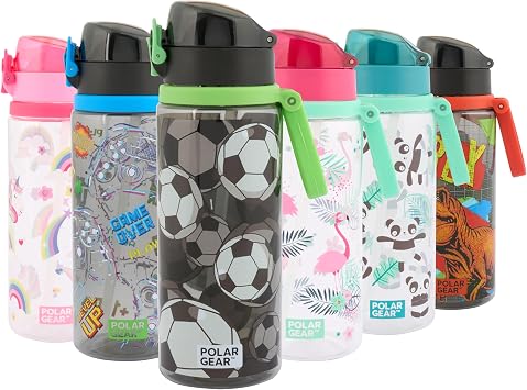 Polar Gear Aqua Flip 650ml Kids Water Bottles with Straw & Soft Spout - BPA-Free Kids Water Bottle with Straw & Push Button Lock Cap - Leakproof Drinks Canteen for Boys and Girls with Carry Strap