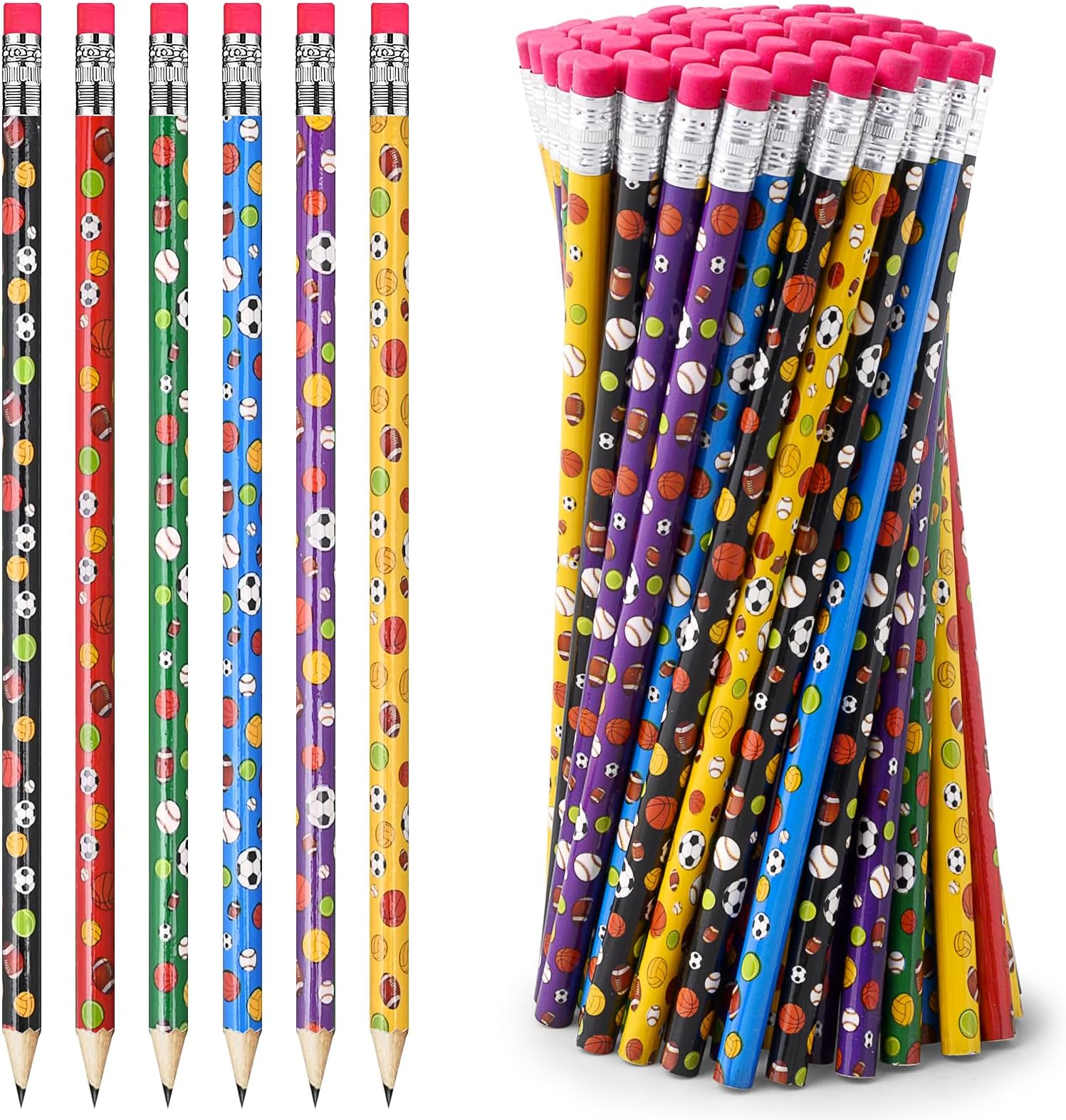100 Pack Soccer Pencils Kids Sport Pencils with Eraser Top Football Pencils Soccer Print Wooden