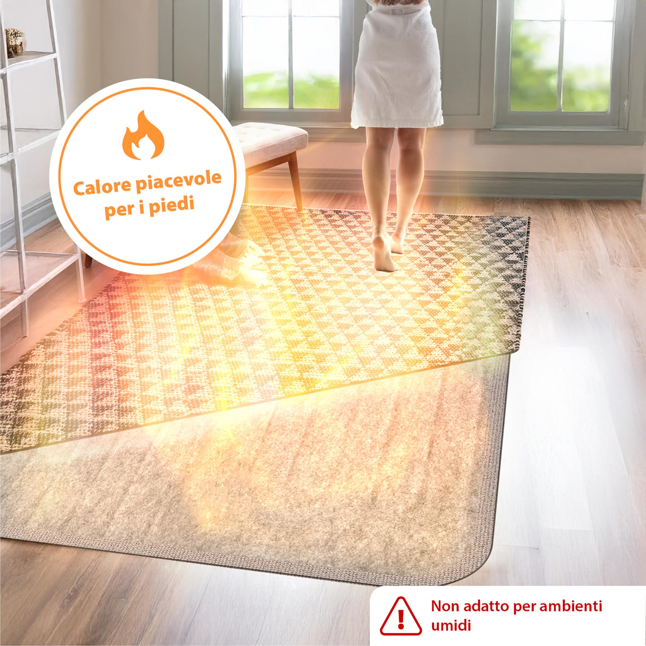Mi-Heat Sotto tappeto riscaldabile 100x140 cm - Riscaldamento sotto il tappeto Tappeto riscaldante Zerbino Tappeto termico fino a 30 °C - 3 livelli di riscaldamento e timer