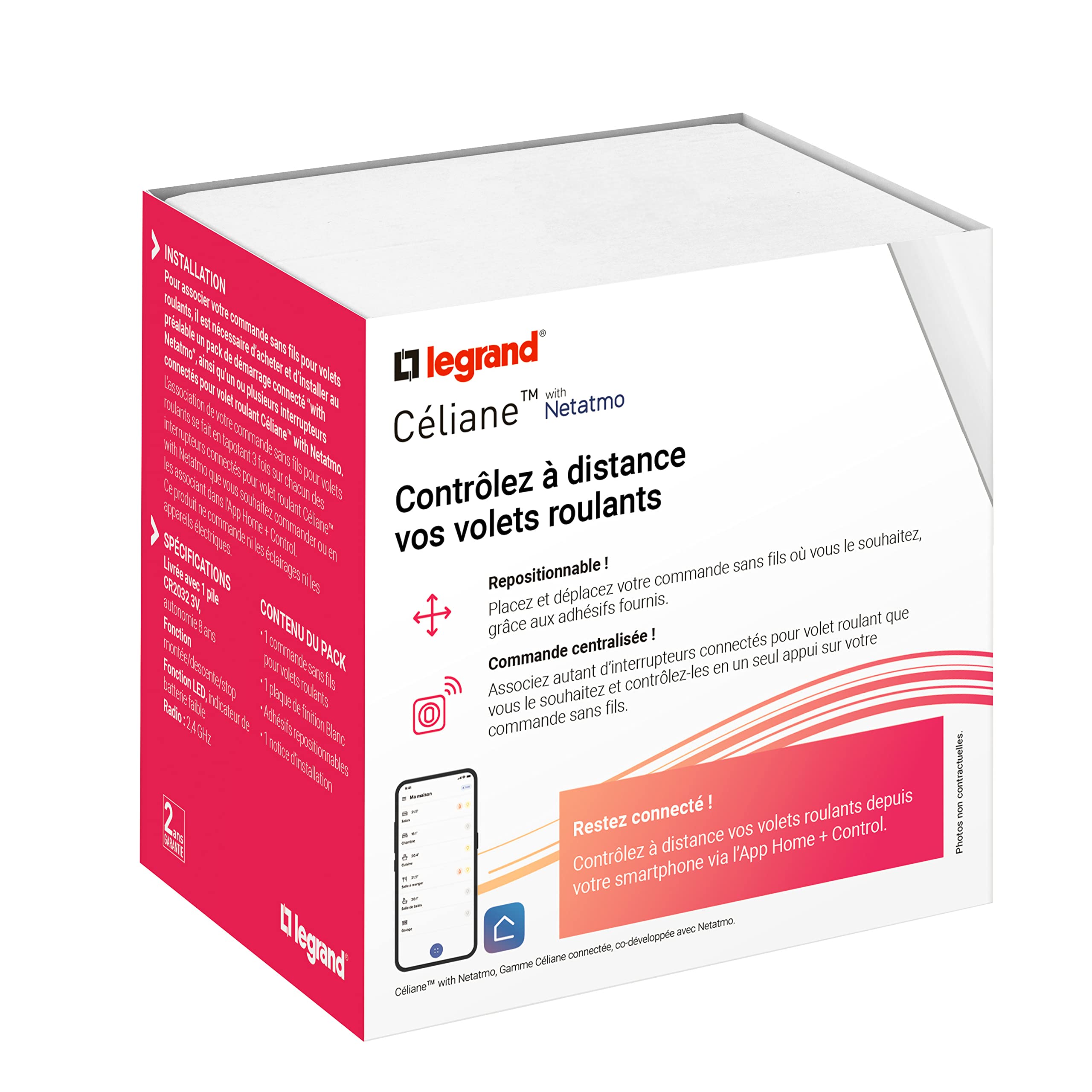 LEGRAND | Controllo Centralizzato Senza Fili Per Tapparelle A Rotelle, Celane With Netatmo, Montamento/Discente/Stop, Indicatore LED Batteria Bassa, Batteria Sostituibile Durata 8 Anni