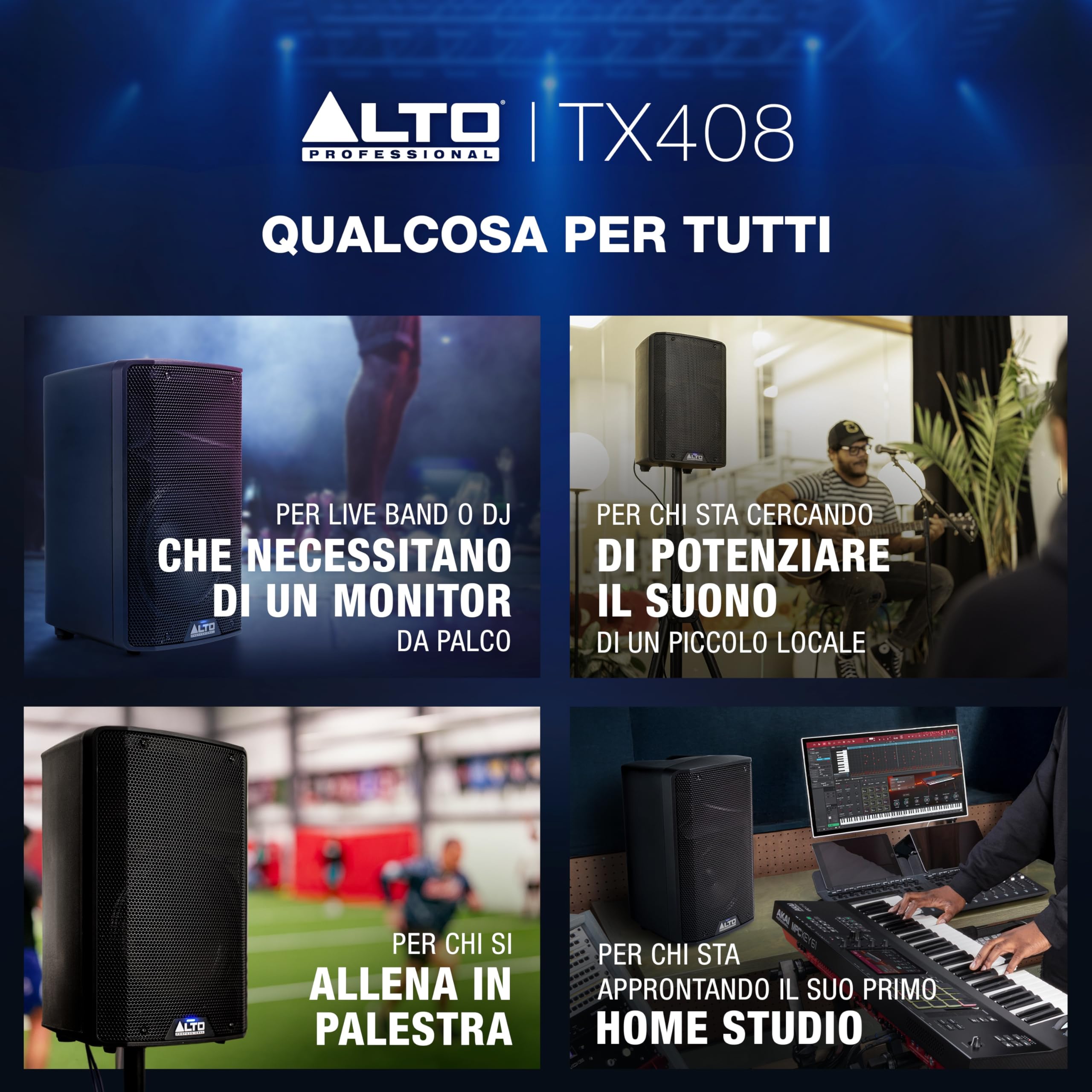 ALTO TX408 Cassa Amplificata Attiva 8" 350W Bluetooth Mixer 2 Canali per DJ e Musicisti
