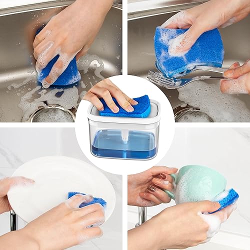 Miniatura 5 de MR.SIGA Dispensador de jabón para platos con soporte de esponja y juego de esponjas para fregar, dispensador de jabón de cocina con gran capacidad